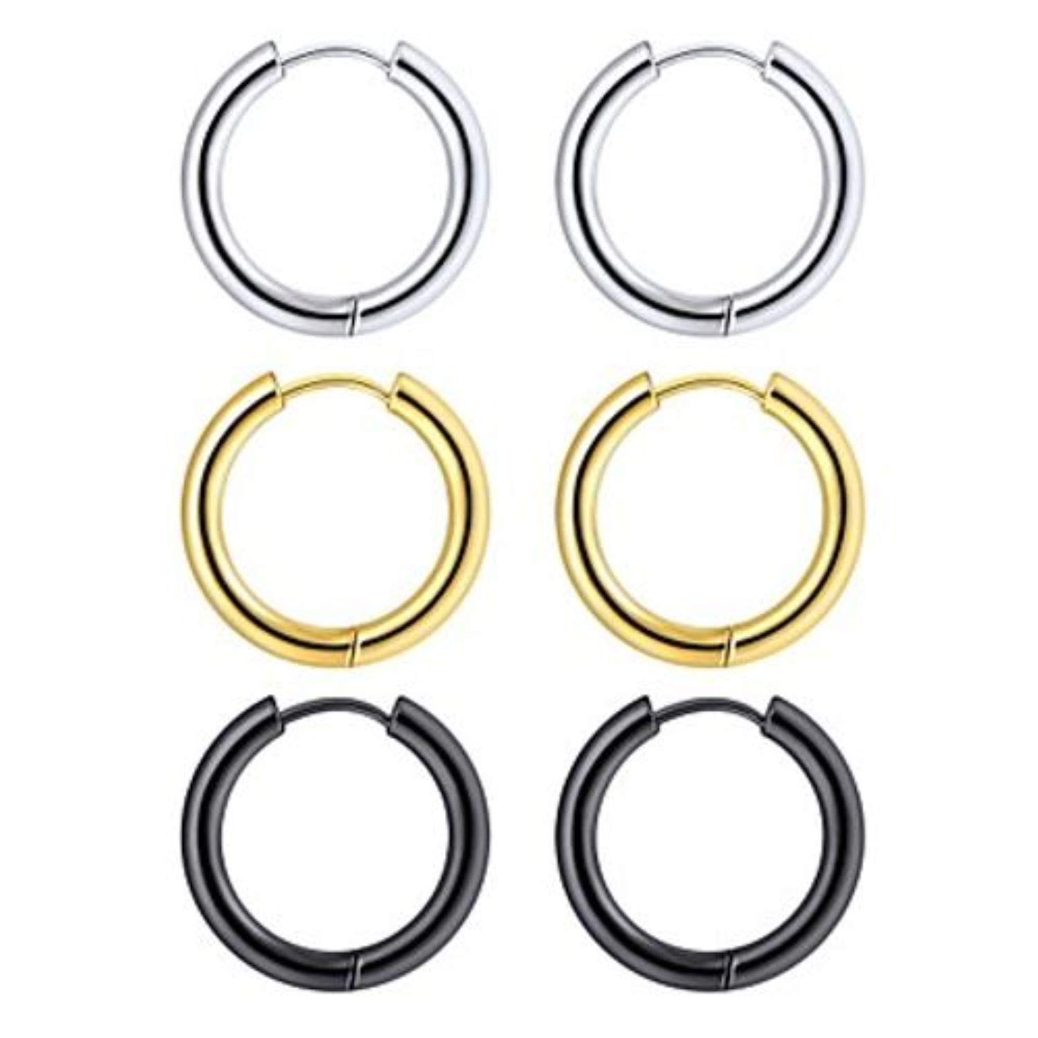 Mens Valentine jewellery Stainless Steel Blue Black Gold Silver Piercing Screw Clip on Bali Stud Hoops rings Earing Pierced Multicolor Earrings Combo for men boys boyfriend girls-image-44