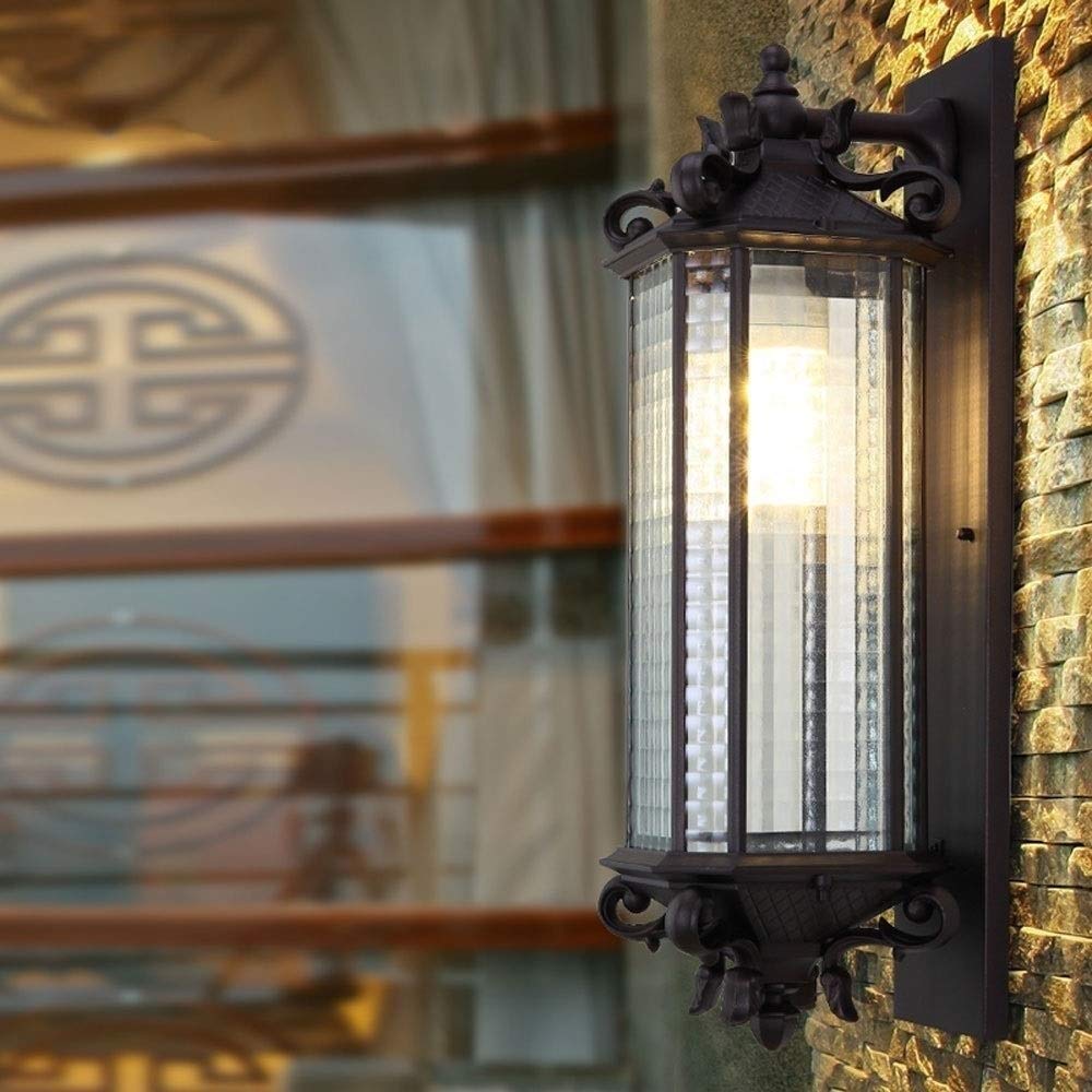 Oświetlenie ścienne Lampa ścienna Tradycyjna antyczna latarnia wiktoriańska Szklana lampa ścienna zewnętrzna Wiejska aluminiowa willa Oświetlenie alejek ogrodowych Lampa ścienna LED E27 Oświetlenie de