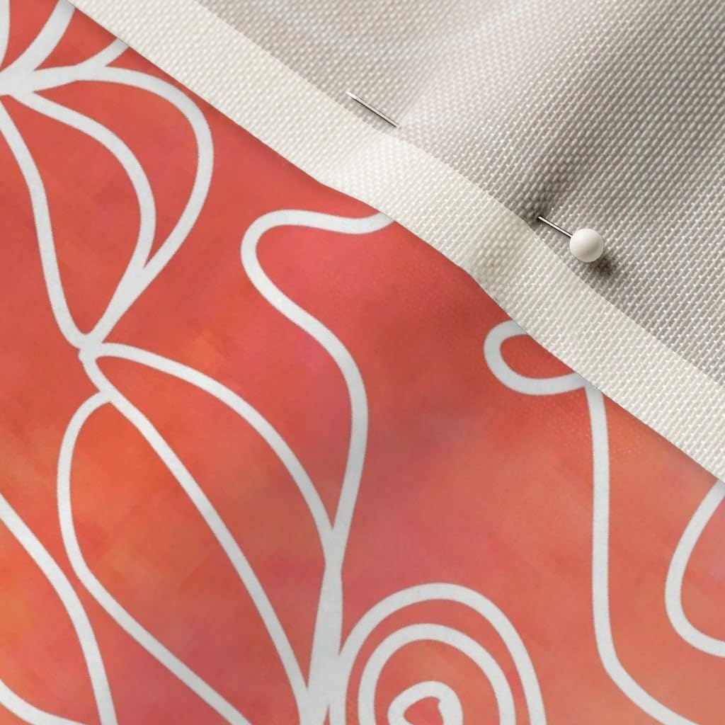 Spoonflower Fabric - Tie Dye Floral Floral Romance Line Drawing Watercolor Coral Art Orange Printed on Upholstery Velvet Fabric by The Yard - Upholstery Home Decor Bottomweight Apparel