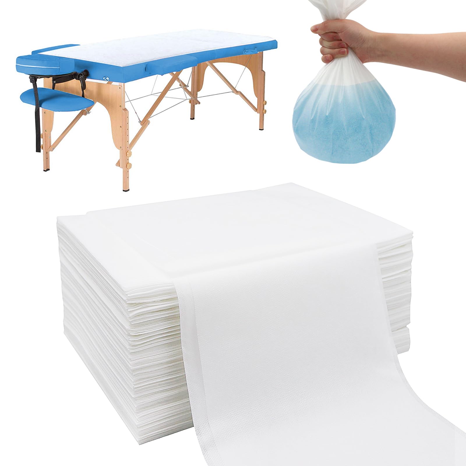 Eqivei 100Pcs Lenzuolo Usa e Getta, 100 x 200 cm, Teli per Lettino Massaggio Dimensione Grande, lenzuola da massaggio usa e getta per SPA Salone Hotel, non tessuto