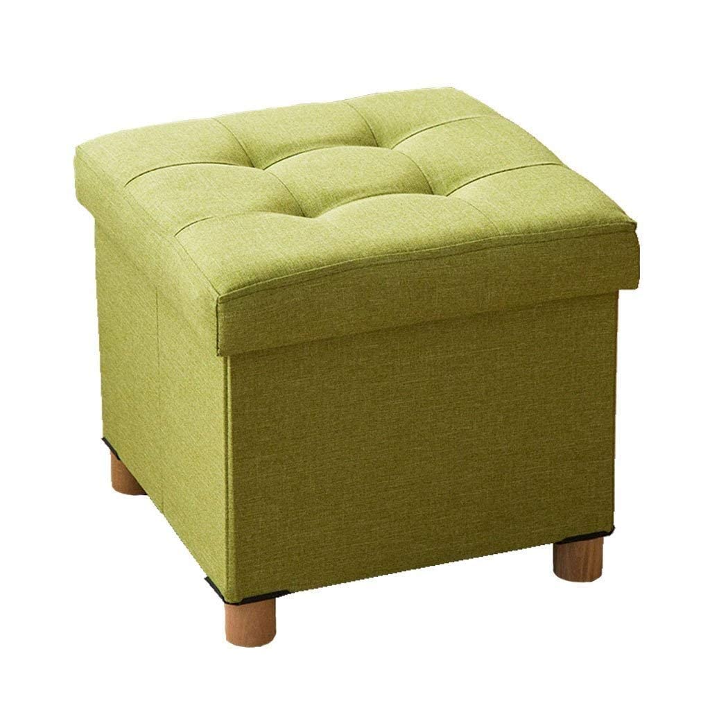 – Solid Wood Multifunction Cube Storage Stool Living Room Bedroom Cloth Stylish Simplicity-Footstool Sofa Stool Wooden Bench Seat (Color:Green)
