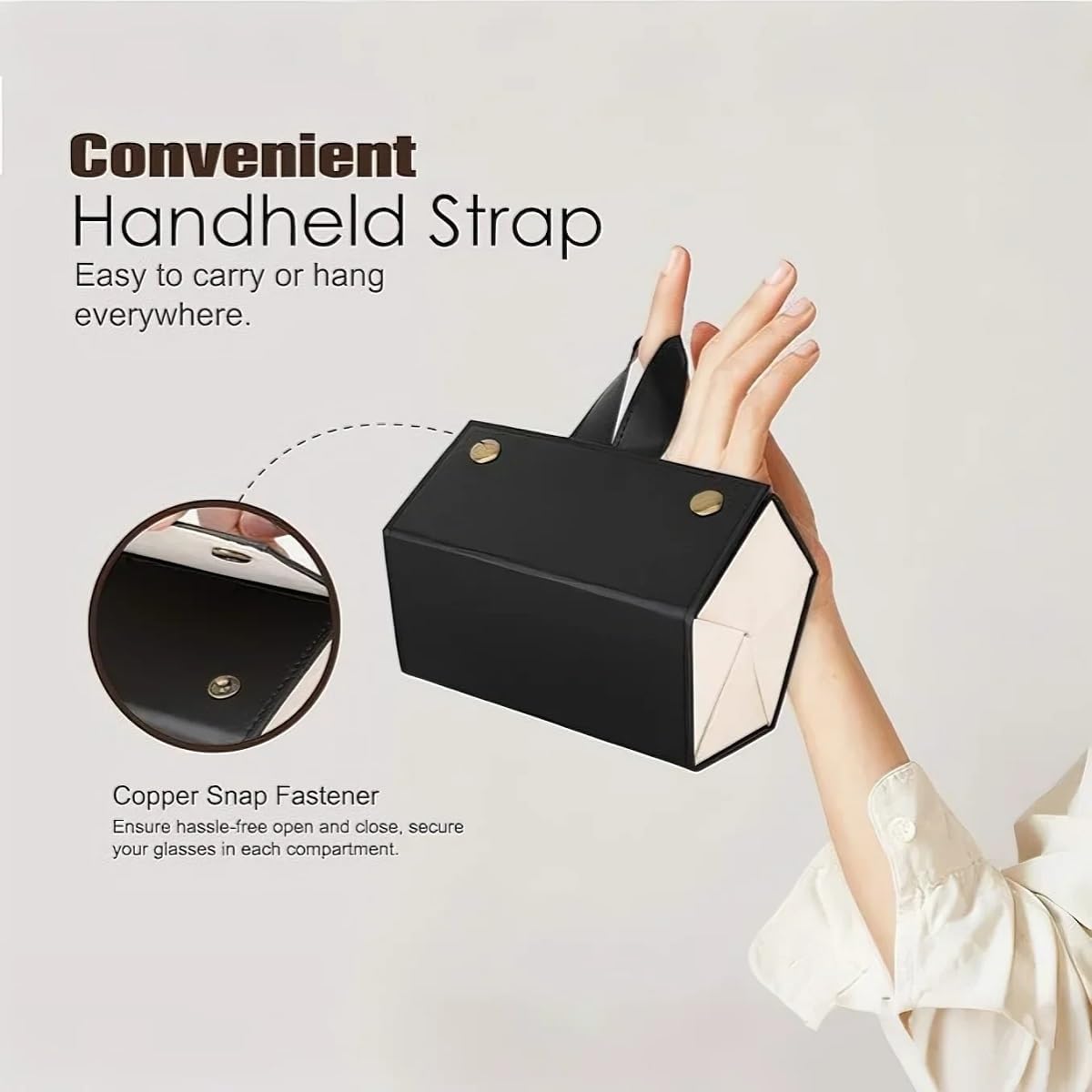 5 Slots Travel Sunglasses Organizer, Foldable PU Leather Eyeglasses Case, Hanging Glasses Holder for Multiple Eyewear Storage, Portable Space-Saving Travel Essential for Women & Men - Image 4