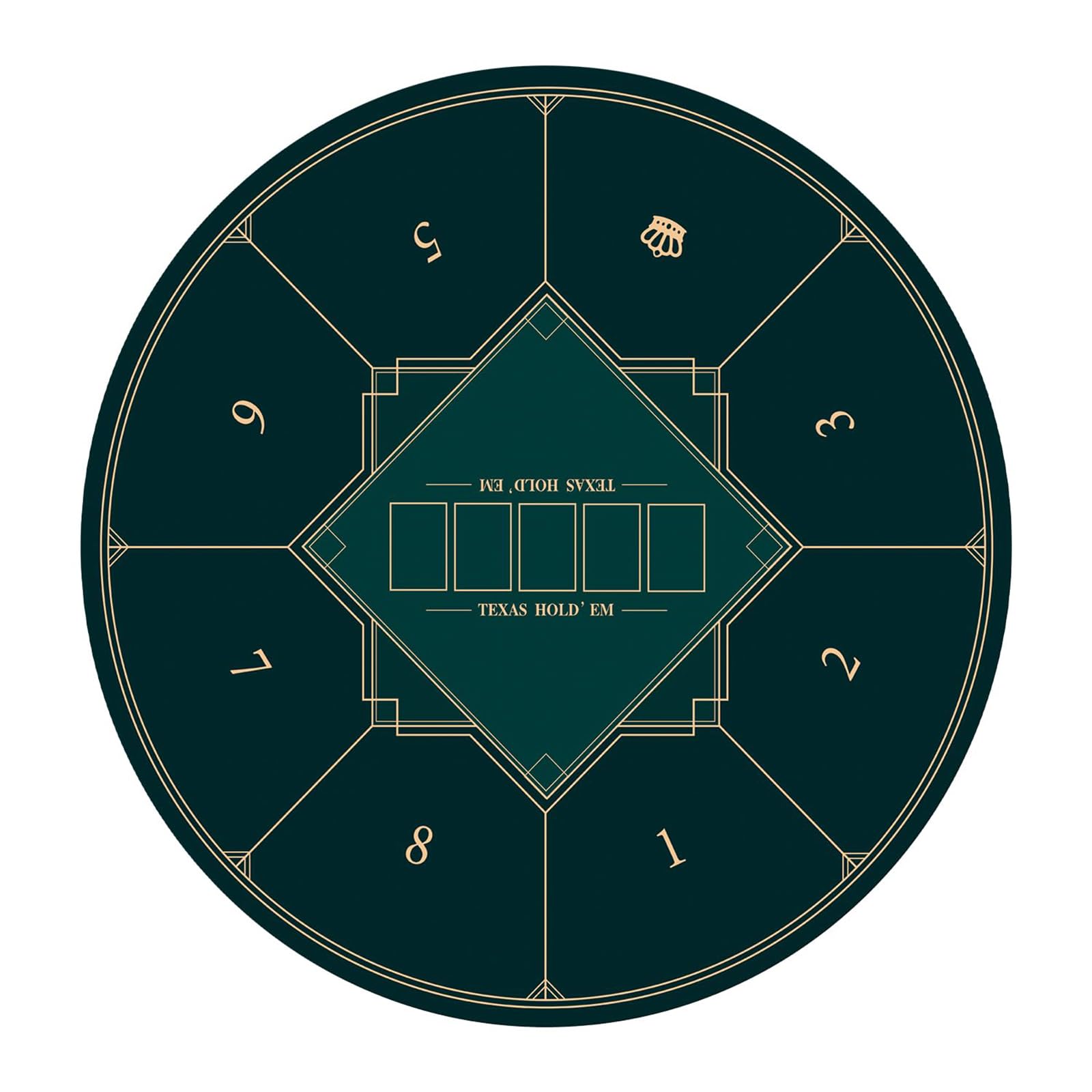 mata do gry w karty, Przenośna okrągła mata do pokera Texas Holdem, składany blat dla 8 graczy z matą nadrukiem w stylu Art Deco(Green,L)