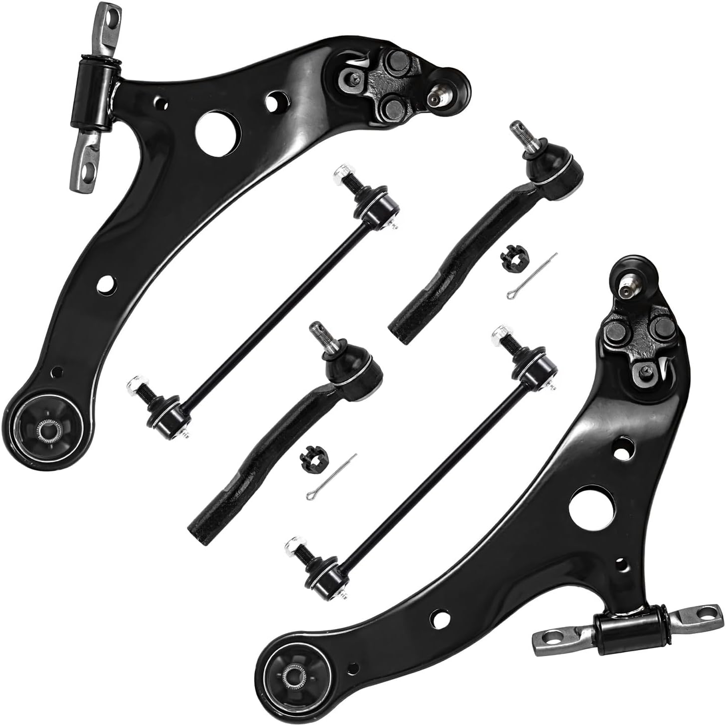 Detroit Axle - 6pc Front Control Arms Kit for 2012-2017 Toyota Camry 2013-2018 Avalon, 2 Lower Control Arms with Ball Joints 2 Sway Bar End Links 2 Outer Tie Rod Ends 2014 2015 2016 Replacement