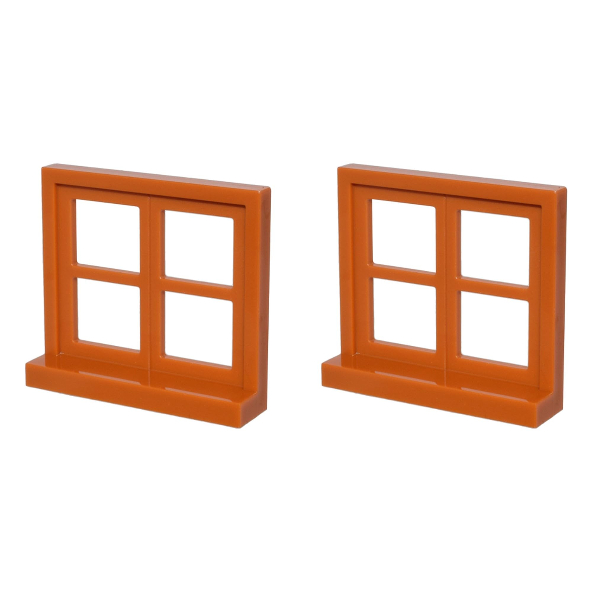 LEGO Window 1 x 4 x 3, Square with 4 Panes and Sill, Part 5259 (Dark Orange, 2, Bricks)