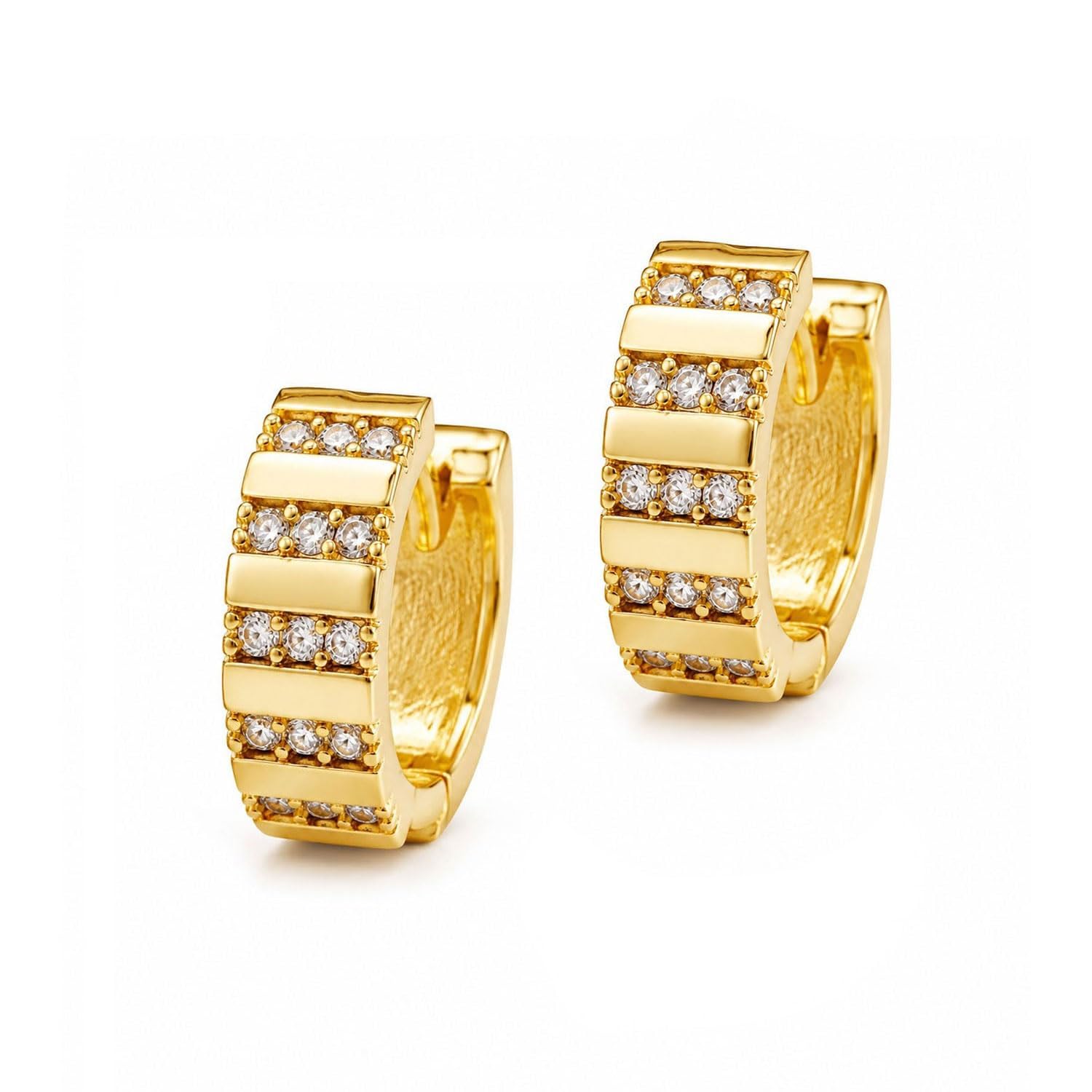 vama FASHIONS 18K Gold Plated Anti Tarnish CZ Stone Studded Huggie Hoop Bali Earrings Hinged Small Chunky Bali Ear Piercing Lightweight Hypoallergenic Ear Baali For Mens-picture-49