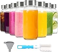 Vista 14 de Botellas de vidrio transparente con tapas de 18 onzas, botellas de agua de vidrio reutilizables con tapa de acero inoxidable para jugos