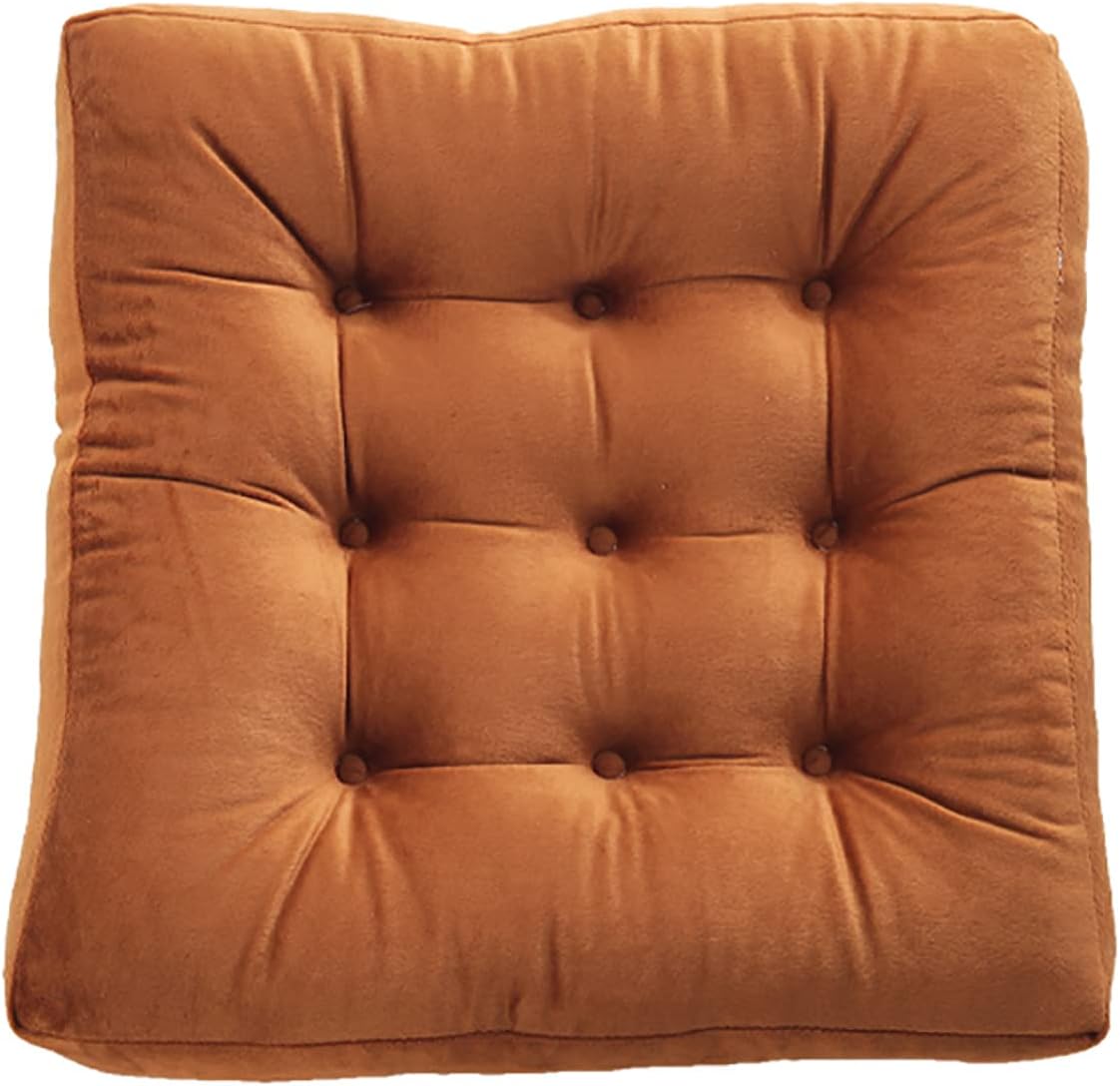 Thicken Tufted Cushion,Square Floor Pillow Corduroy Meditation Cushion Comfort Soft Tatami Seat Cushion,Reduces Pressure Chair Cushion Pads for Living Room Balcony Bay Window Yoga-Brown d 48x48cm(19x1