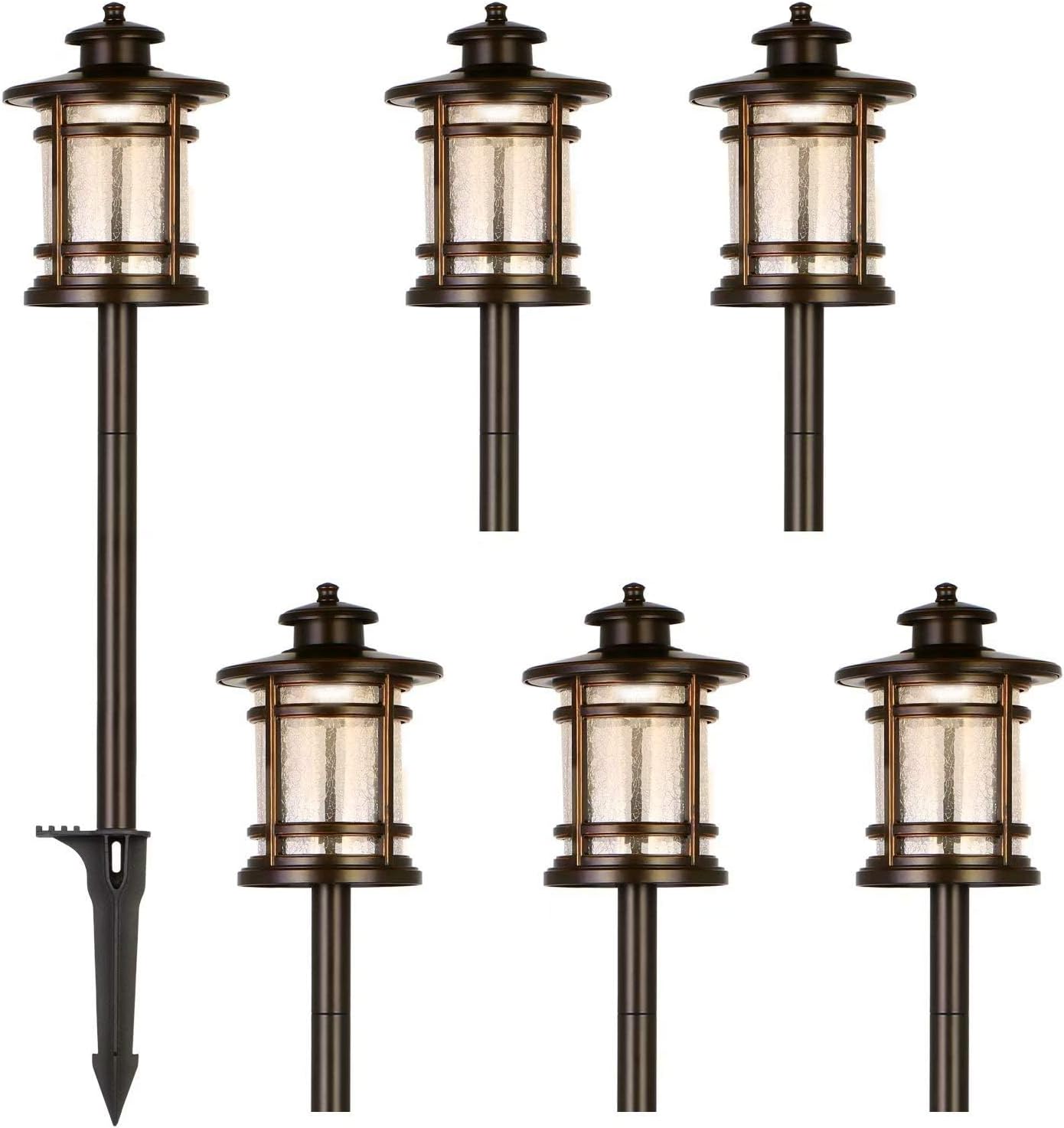 Low Voltage ORB LED Landscape Path Light with Crackled Glass Shade, 3.4W 155LM 12V-15V Wired Outdoor LED Walkway Light, Die-cast Aluminum Construction, 30-Watt Equivalent, 6 Pack