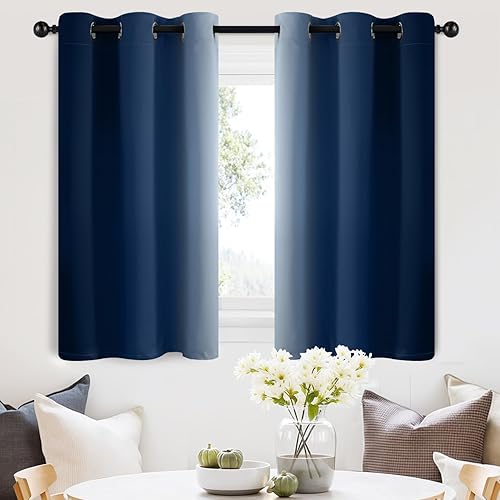 SimpleHome Ombre Room Darkening Curtains 36 inches Length for Bedroom,Grommet Gradient Light Blocking Blue Gradient Window Curtains for Living Room,2 Panels, 42x36 inches