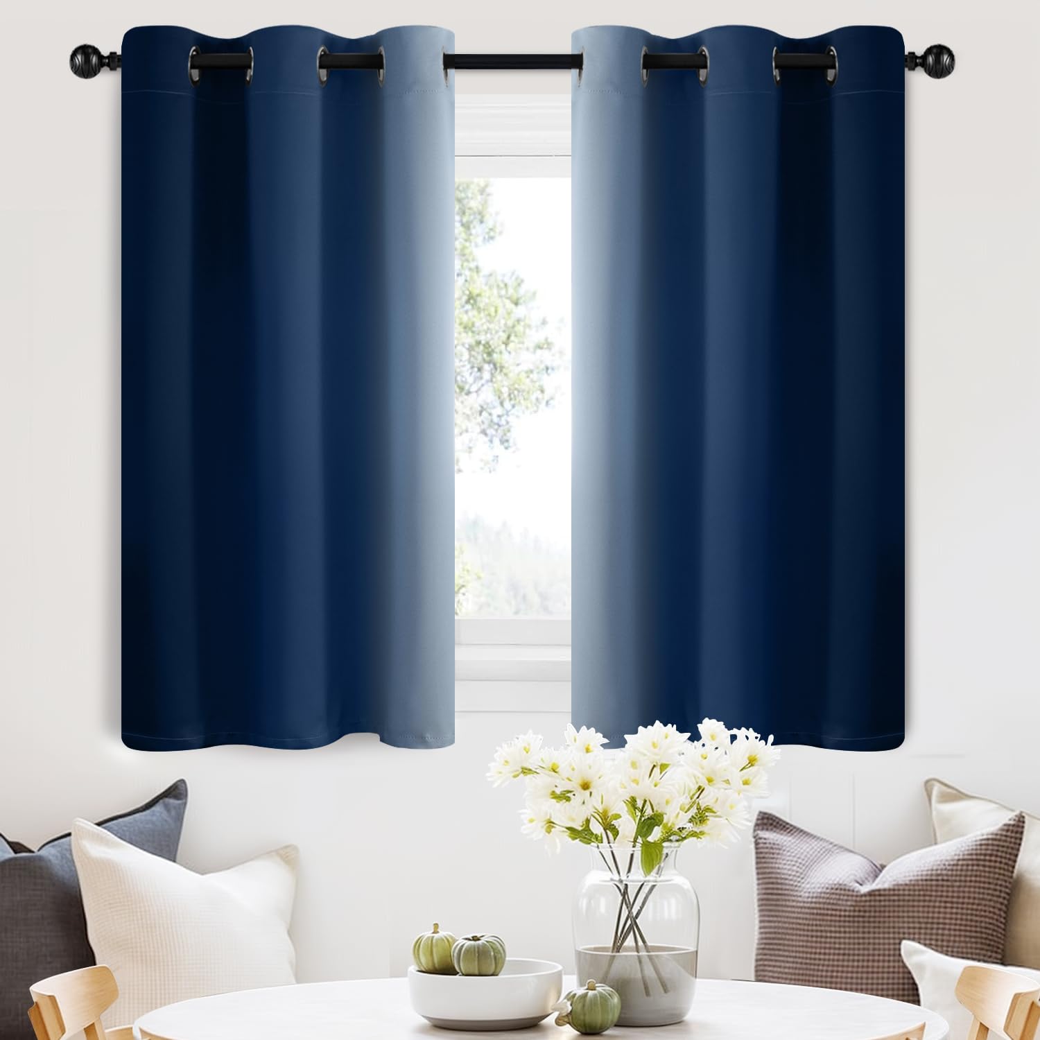 SimpleHome Ombre Room Darkening Curtains 36 inches Length for Bedroom,Grommet Gradient Light Blocking Blue Gradient Window Curtains for Living Room,2 Panels, 42x36 inches — image 1