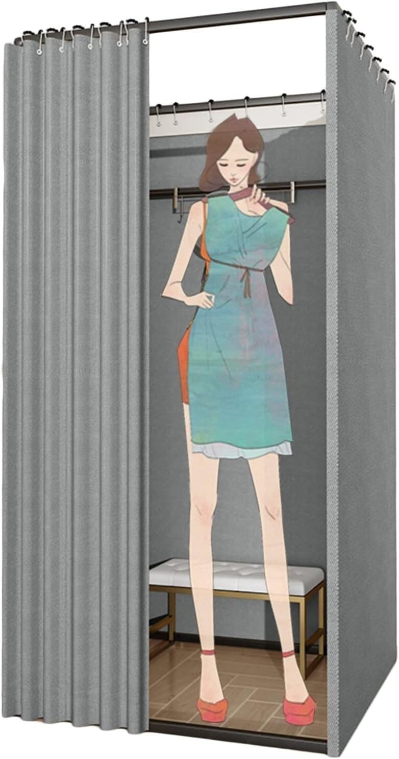 Mobile & Portable Fitting Room Mobile Track Privacy Partition Display Rack with Curtain Kit Temporary Storage for Mall Office 3 Sizes(100x100x200cm)