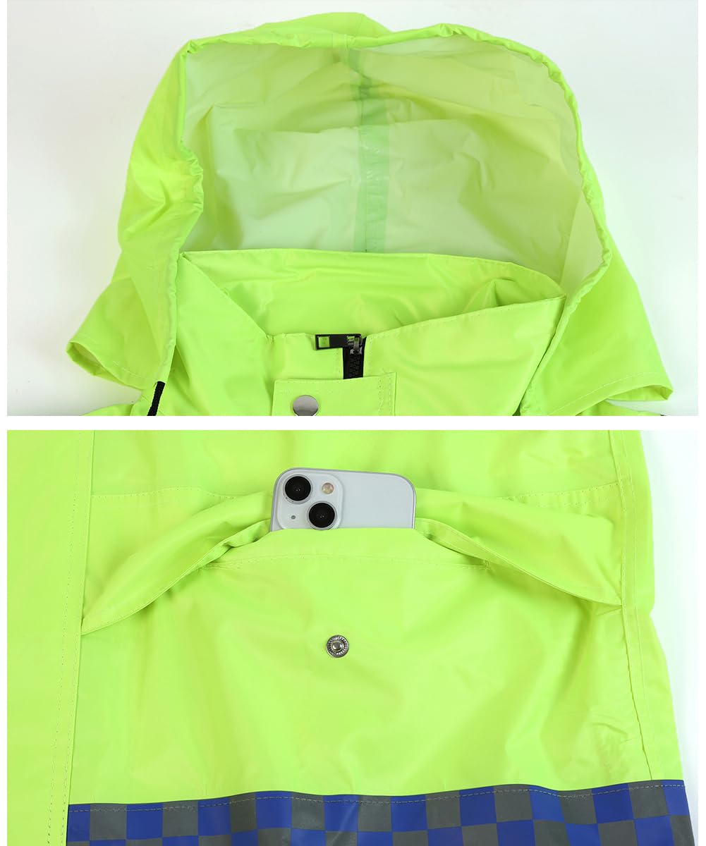 Herren Regenanzug Wasserdichten Anzug mit Reflexstreifen Regenjacke mit Kapuze Regenhosen Fahrrad Arbeitskleidung Outdoor Regenmantel Winddicht Regenjacke