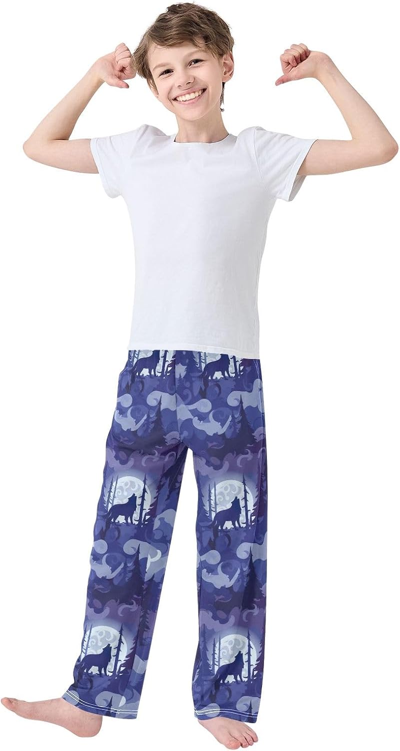 Cool Wolf Pine Tree Purple Pajama Pants Soft Modal Blend Elastic Waist Pockets, Cozy Lounge Sleepwear