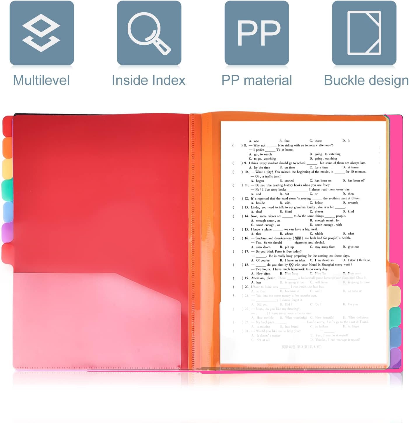 Porte-documents A4, portable, avec 12 compartiments, en plastique polypropylène, avec élastique, étanche, pour l'école, les fournitures de bureau