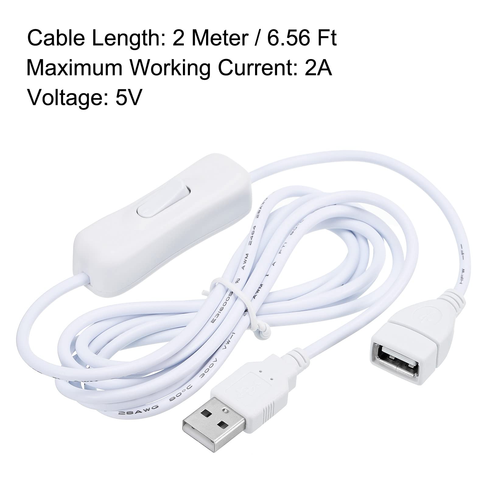 MECCANIXITY Cavo di prolunga USB con interruttore ON/OFF 2 metri USB maschio a femmina prolunga per lampada da scrivania ventilatore LED striscia bianca