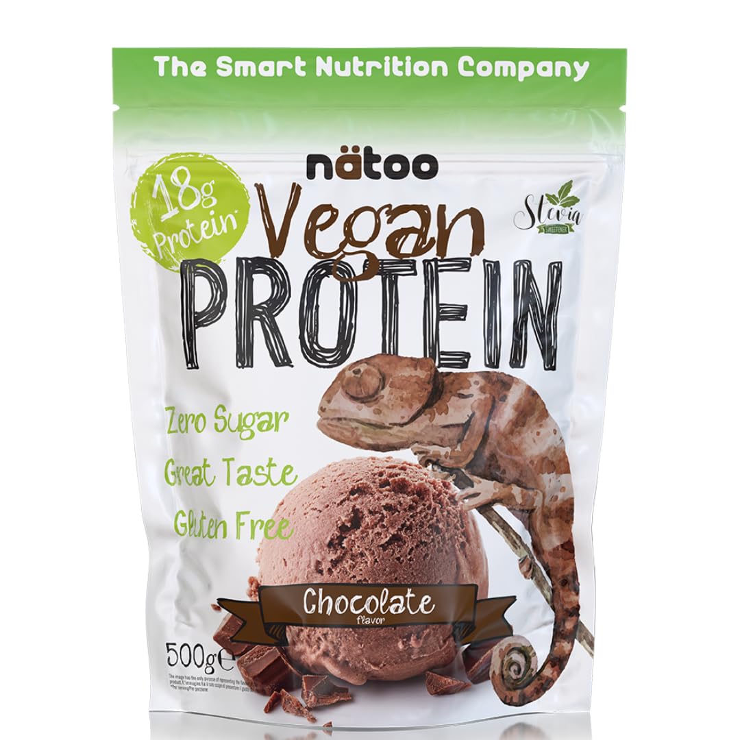 NÄTOO Proteine in Polvere Vegane - 500g Gusto Cioccolato senza Zucchero - Proteine in Polvere Isolate Vegetali provenienti dal Pisello e dal Riso - 18 grammi per Porzione - Proteine senza lattosio