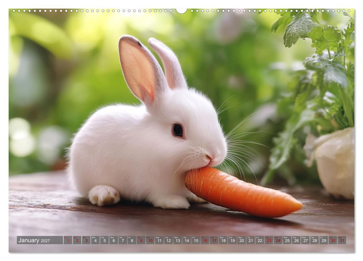 A Cuddly Rabbit Life (High Quality Premium Wall Calendar 2027 DIN A2 landscape),CALVENDO 12 Month Wall Calendar: Fluffy rabbits enjoy their life between sofa, carpet and pillows