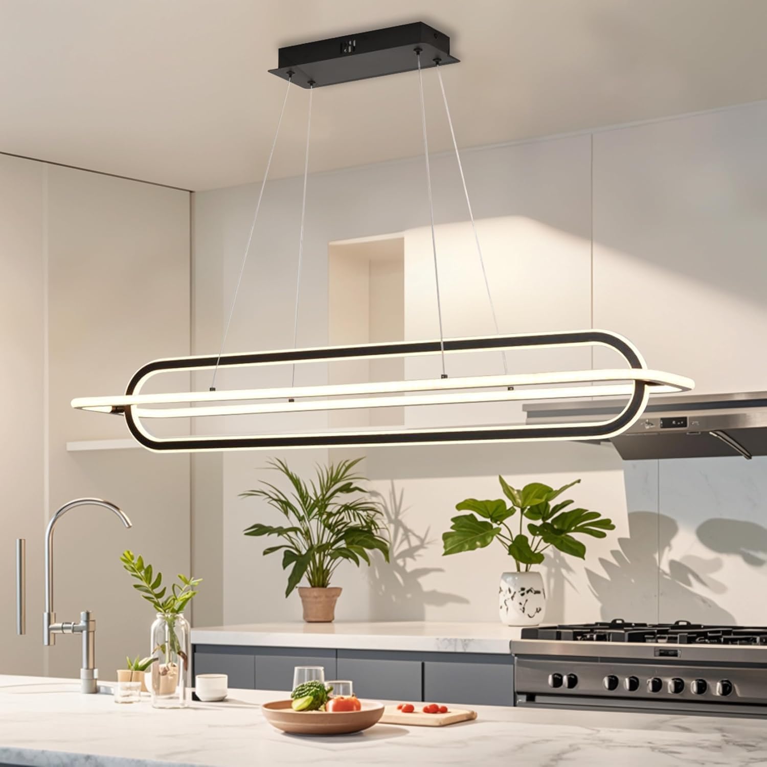 Modern LED Pendant-Light Dimmable-Chandelier Height Adjustable Light Fixture Dining Lighting-Fixture with Remote-Control Hanging Restaurant-Lamps - Suitable for