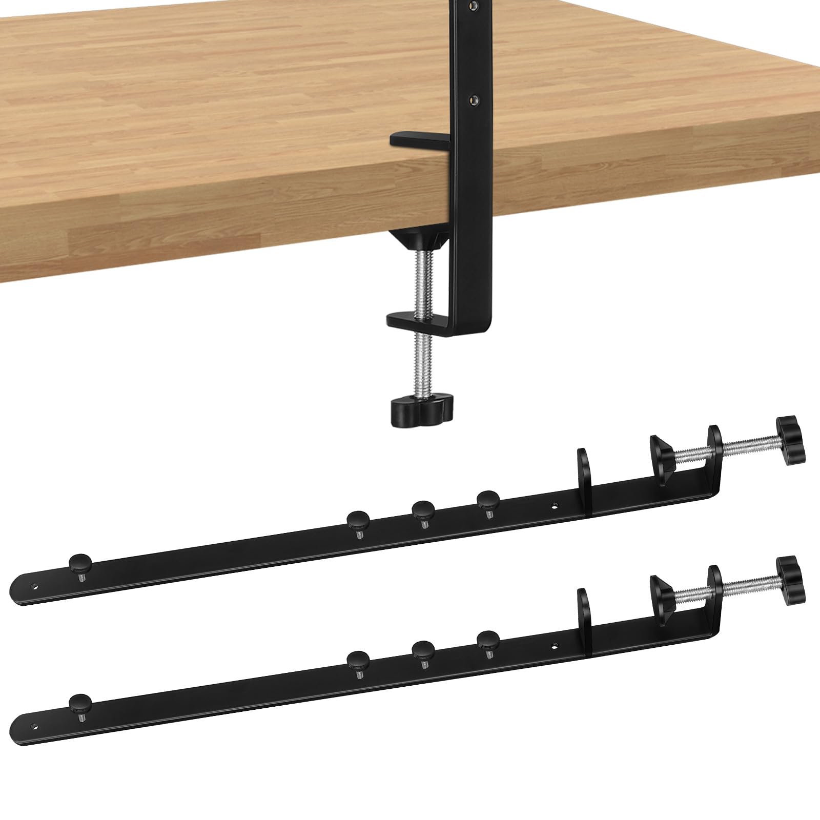 SHINEOFI 2pcs Adjustable Over Table Pegboard Hooks Stand, Tool Board Hooks for Home Office Organization, Easy Install Workbench Storage, Black