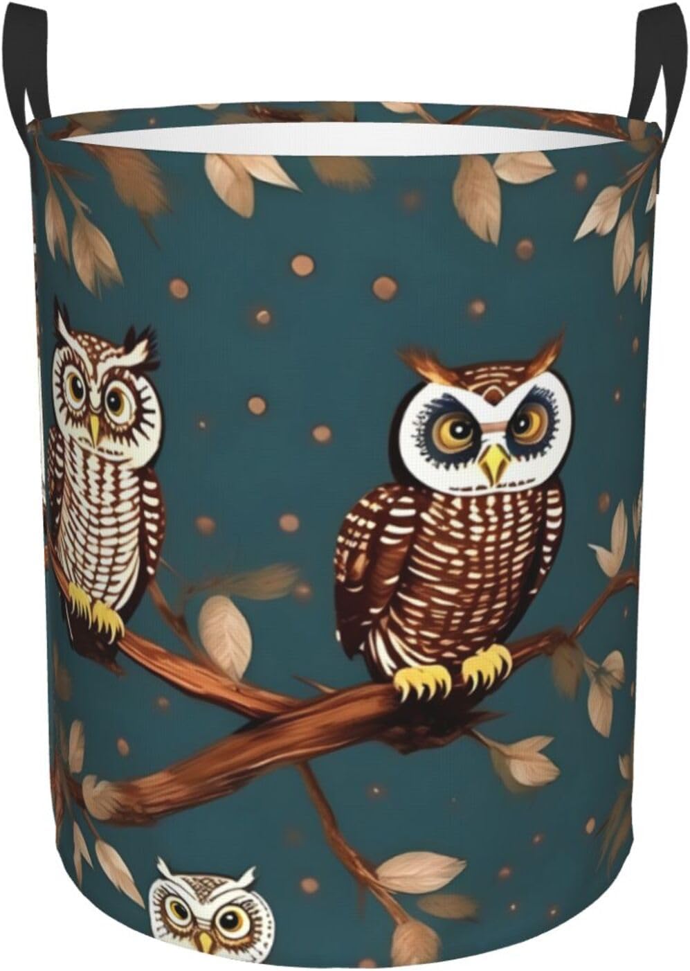 Owls On Tree Branches Print Circular Protable Storage Bin,Basket For Laundry Hamper With Handles Bedroom Clothes