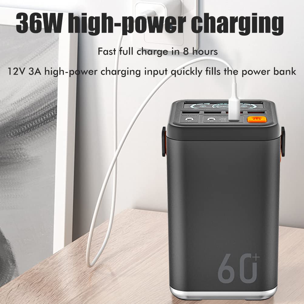 Power Bank da 60000 MAh Power Bank Mobile Portatile a Ricarica Rapida di Grande capacità per Campeggio Ed Escursionismo (Grigio XB 6W)