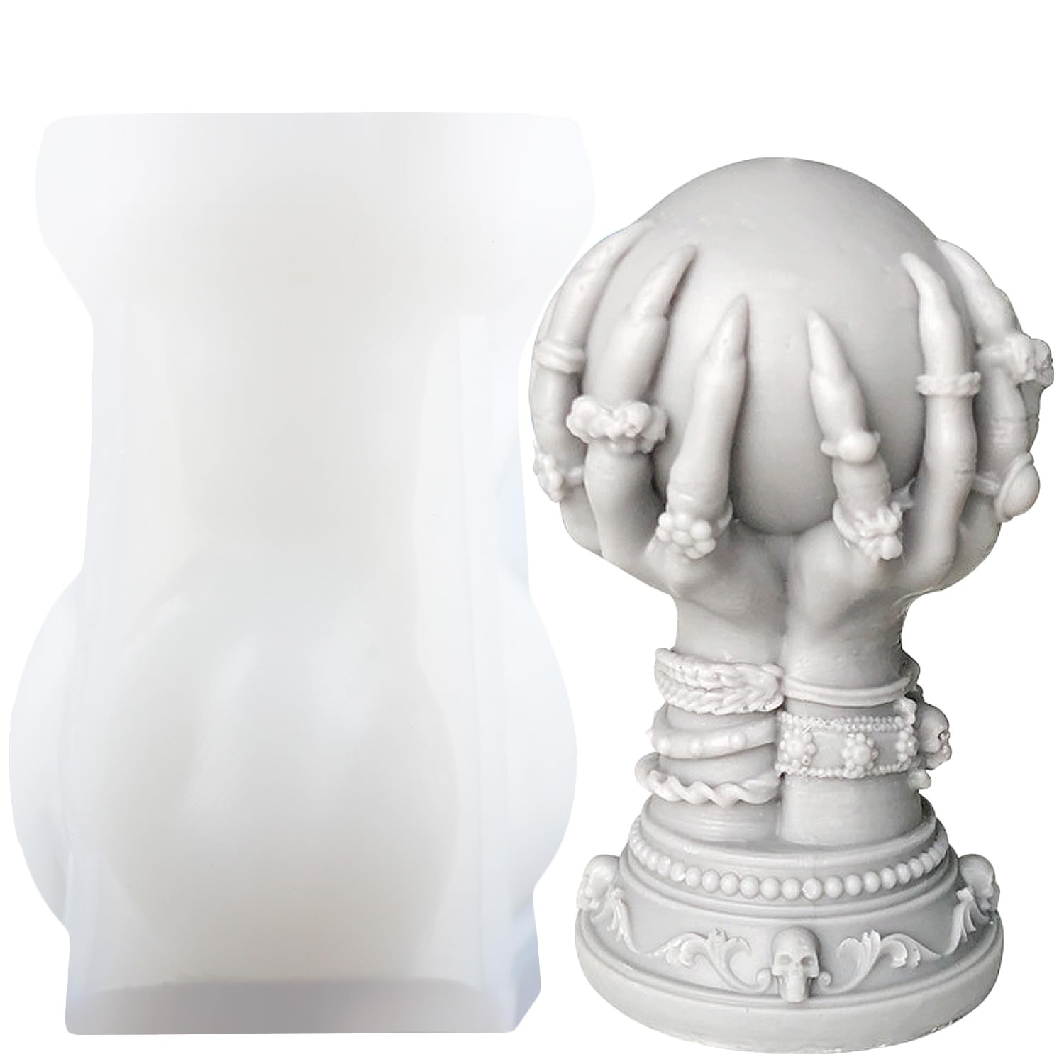 XIAOSHUI Ghost Hand Holding Ball Candle Mold Hand Crystal Ball Candle Mold Claw Candle Mold Ghost Hand Resin Casting Molds for Candle Home Decorate Mold Candle Making Wax Candles Resin Clay Craft