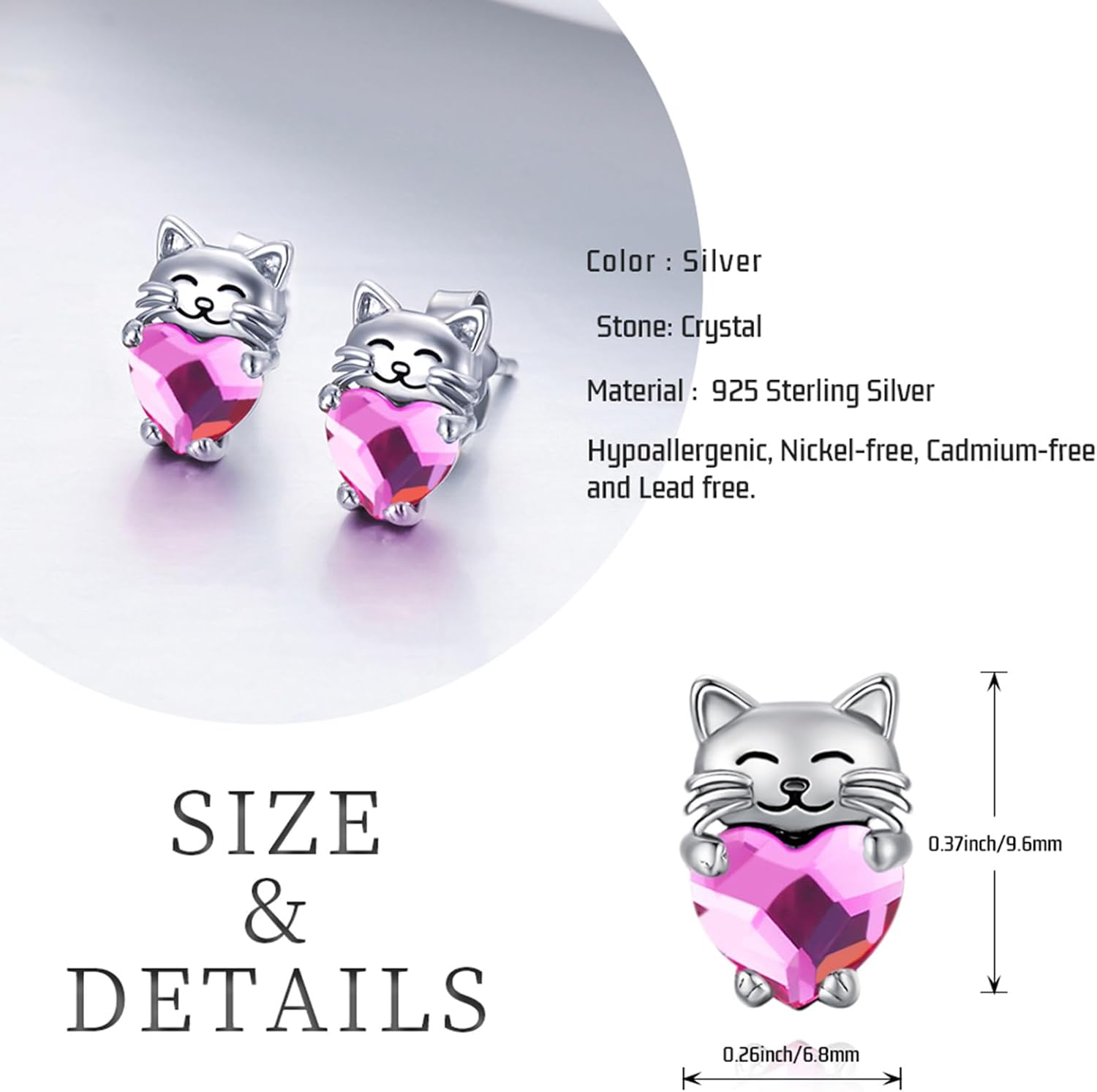 925 Sterling Silver Cat Earrings Cute Animal Kitten Stud Earrings cat Jewelry Gifts for Women Girls Hypoallergenic Earrings for Sensitive Ears - Image 2