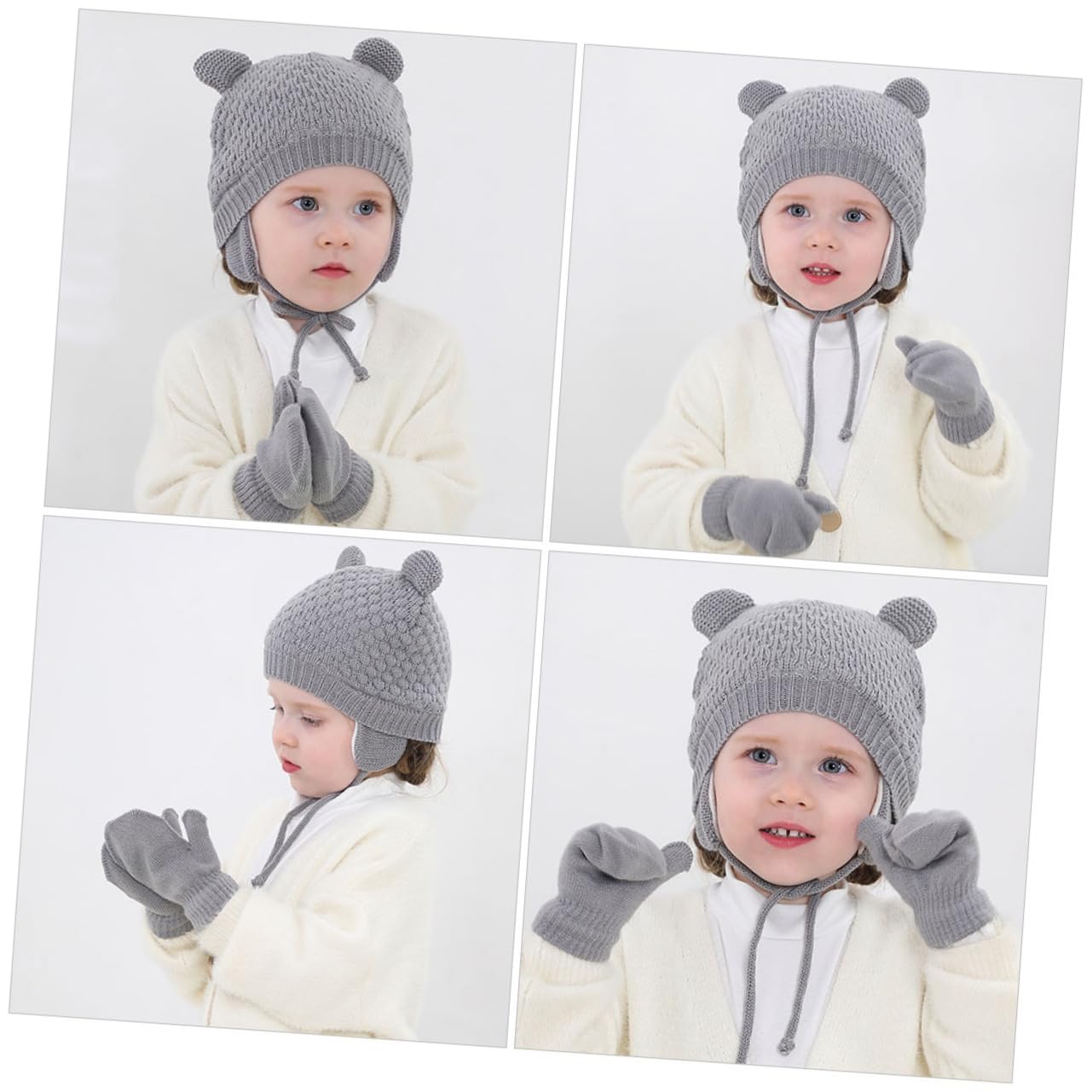 GALPADA 5 Set Berretto per Bambini Cappellino da Bambino Cappello Lavorato a Maglia Antivento Cappelli per Bambini Caldo Cappello da Bambino Cappello in Maglia per Cotone Grey