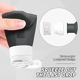 Redfly Travel Bottles for Toiletries, 3oz Tsa Approved Travel Size Containers, BPA Free Leak Proof Containers for Toiletries, Silicone Refillable Essentials for Shampoo Conditioner Black-white