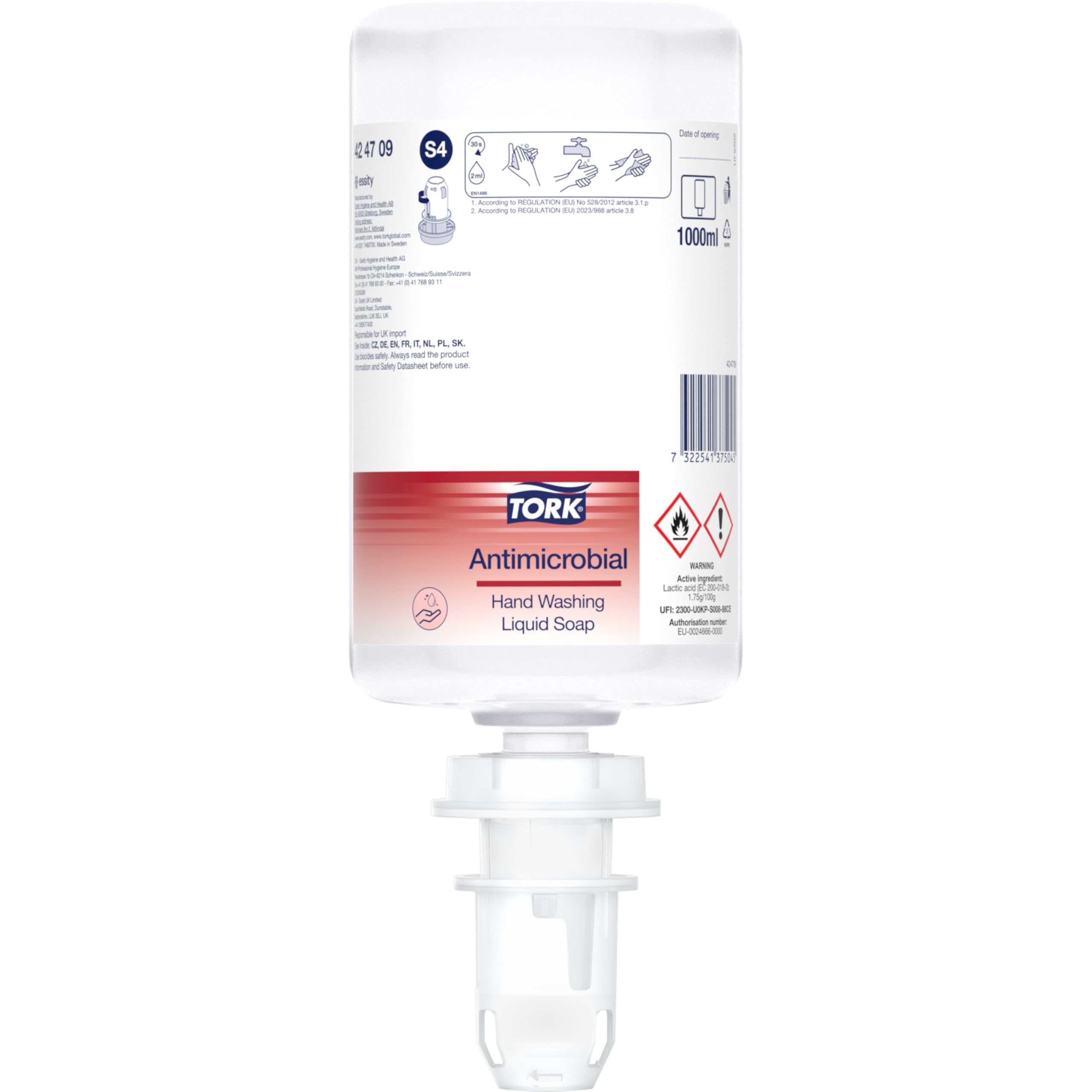 Tork sapone liquido antibatterico igienizzante mani S1, dermatologicamente testato, 6 × 1.000 ml, 420709