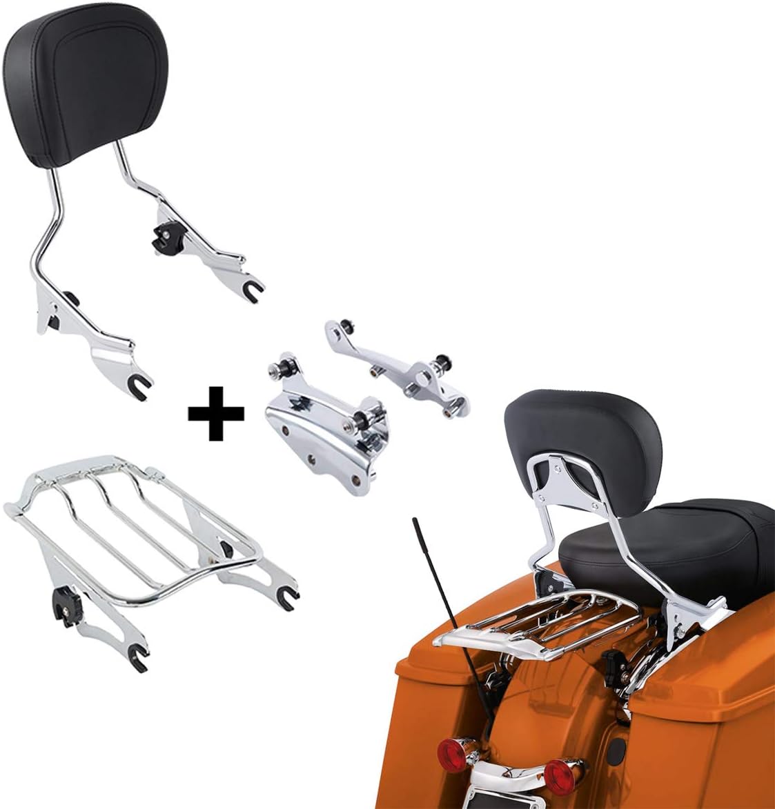 XFMT Detachable Passenger Backrest Sissy Bar With Luggage Rack and 4 Point Docking Hardware Kits Fit For Harley Air Wing Touring Road King Street Glide Road Glide Electra Glide 2009-2013