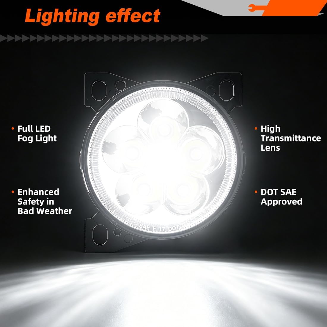 FV 2 Packs Full LED Fog Light Chrome Left Driver and Right Passenger Side for Kenworth T660 2008-2015, Peterbilt 579 2013 2014 2015, Peterbilt 587 2011 2012 2013 2014 2015 Models DOT SAE Approved