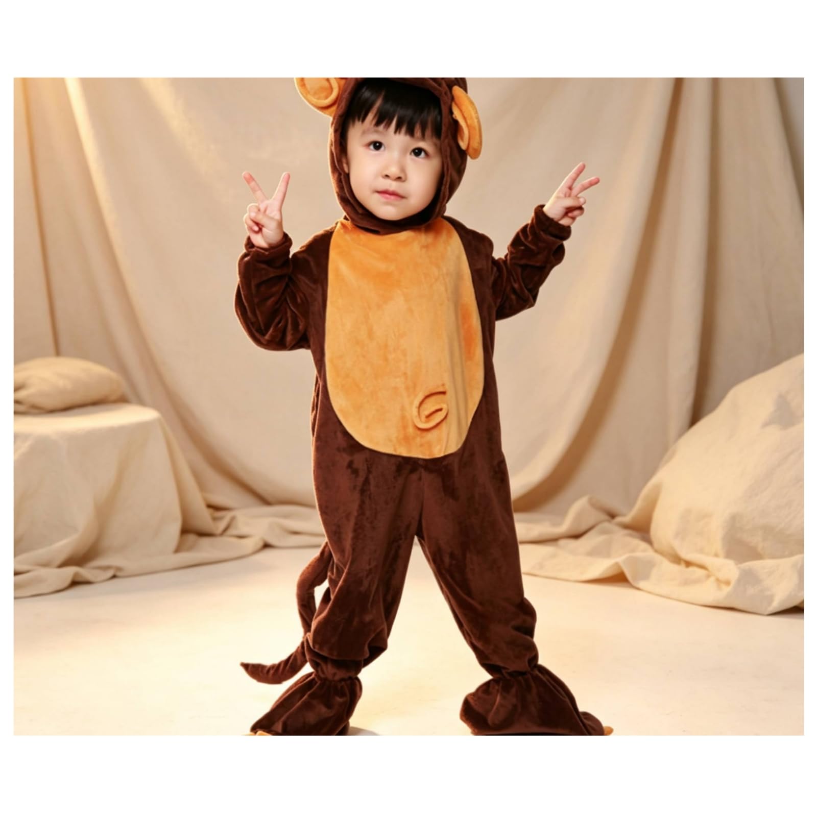 rockible Costume da Scimmia con Cappuccio Morbido | Peluche, Tuta con Cappuccio, per Cosplay, Bambini