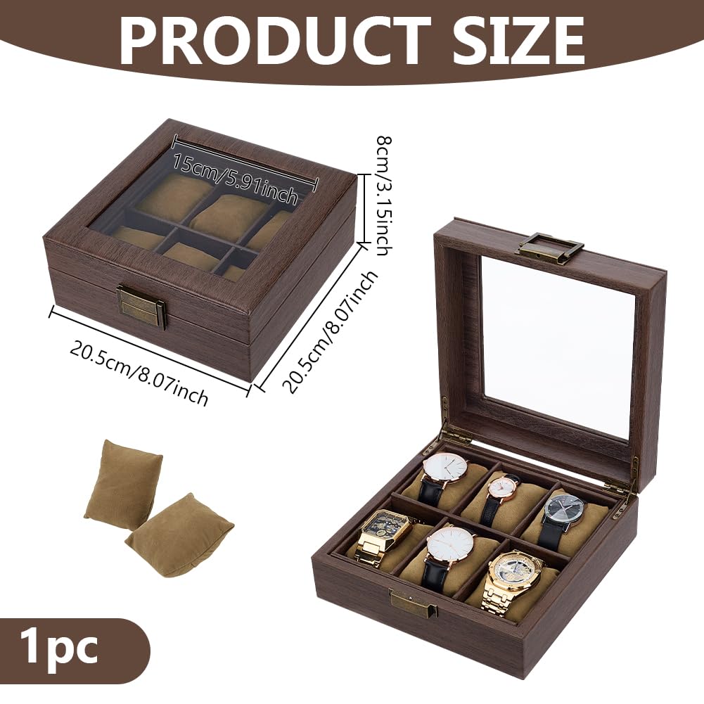 AHANDMAKER Uhren Koffer 6 Fach Holz Uhren Box Organizer für Männer Uhren Aufbewahrung Halter mit Glas Deckel Männer Schmuck Organizer für Vater Ehefrau Jahrestag Geburtstag Geschenke