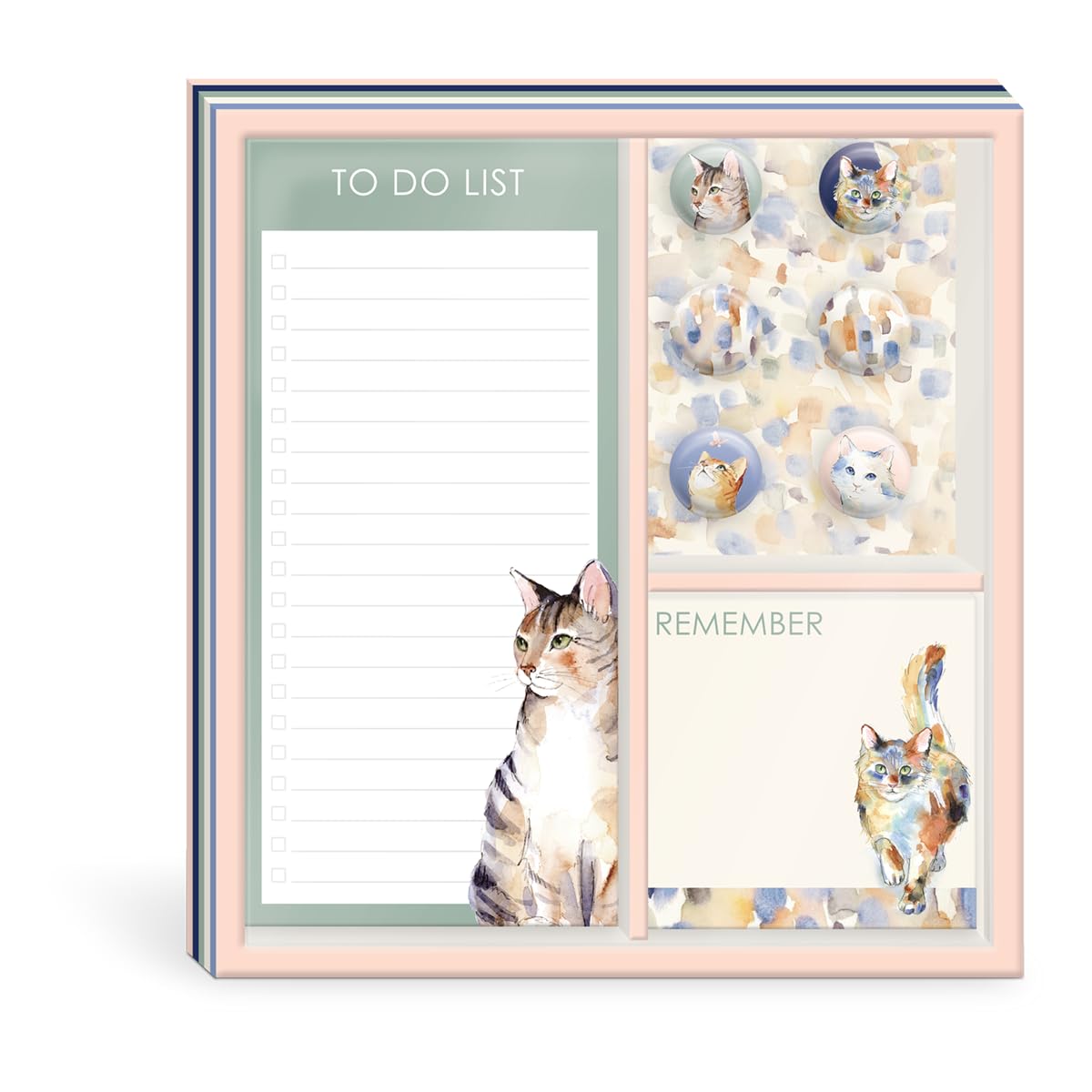 Punch Studio Watercolor Pets Cats Boxed Stationery Set with Magnets &amp; Pads
