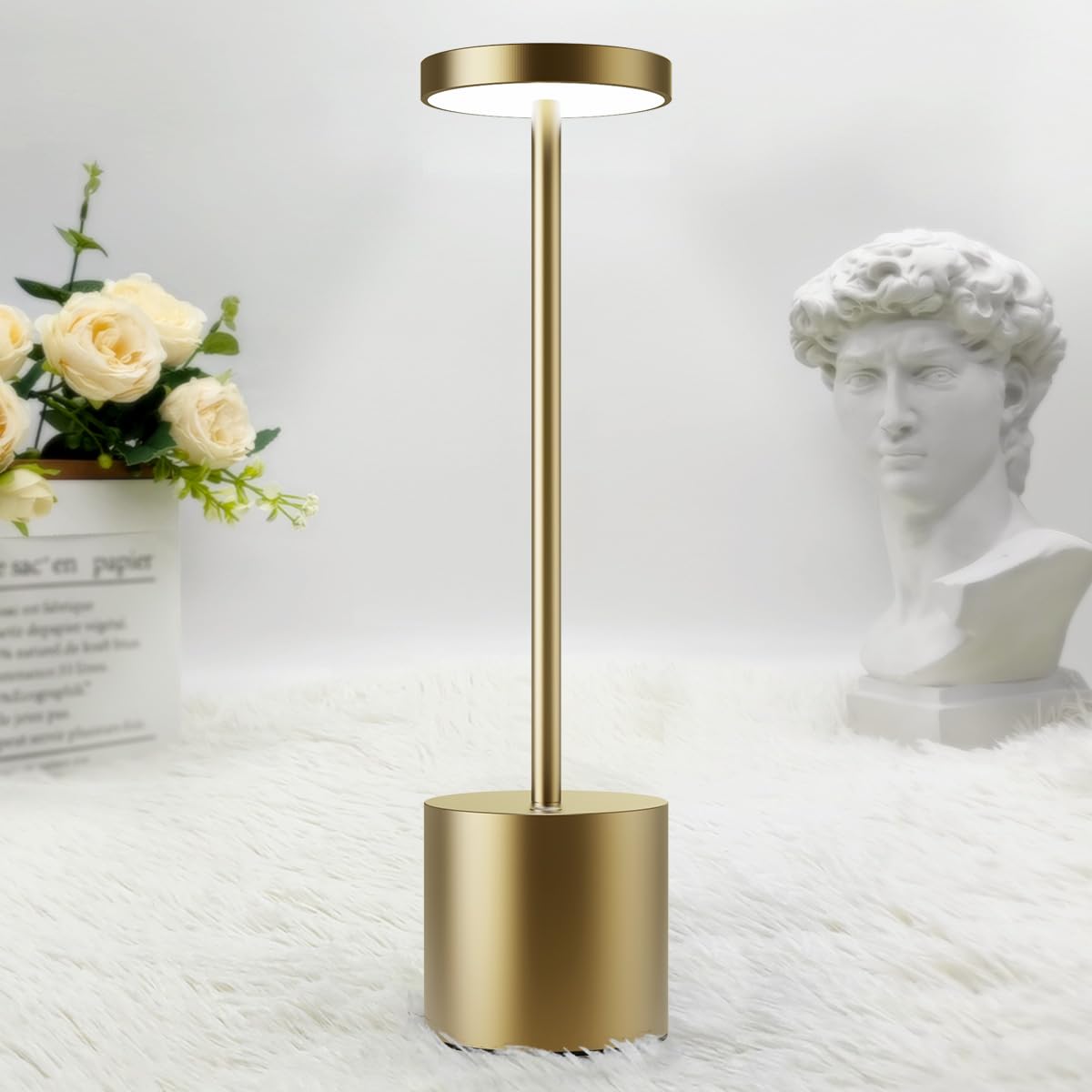 Hapfish LED Tischlampe Kabellos Akku, 5000mAh Tischleuchte Aufladbar über USB, Tischlampen Batteriebetrieben, Dimmbar 3 Farbmodi für Outdoor Nachttisch Esstisch Schreibtisch Balkon – Bronze