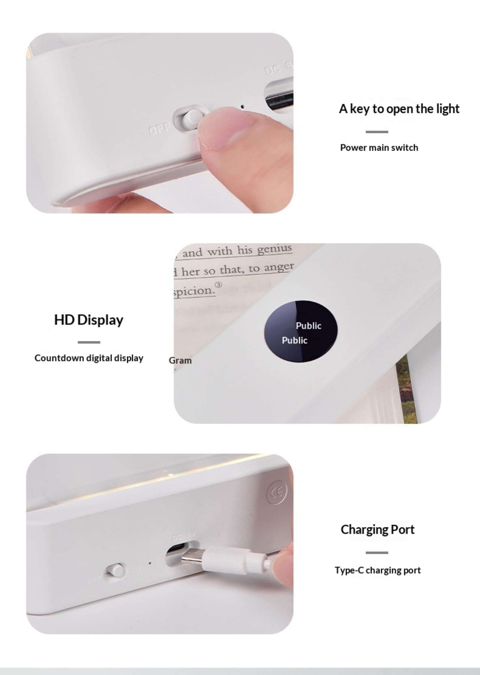 Lampada Da Lettura LED con 3 Colori, Timer, Luce Regolabile e Ricaricabile
