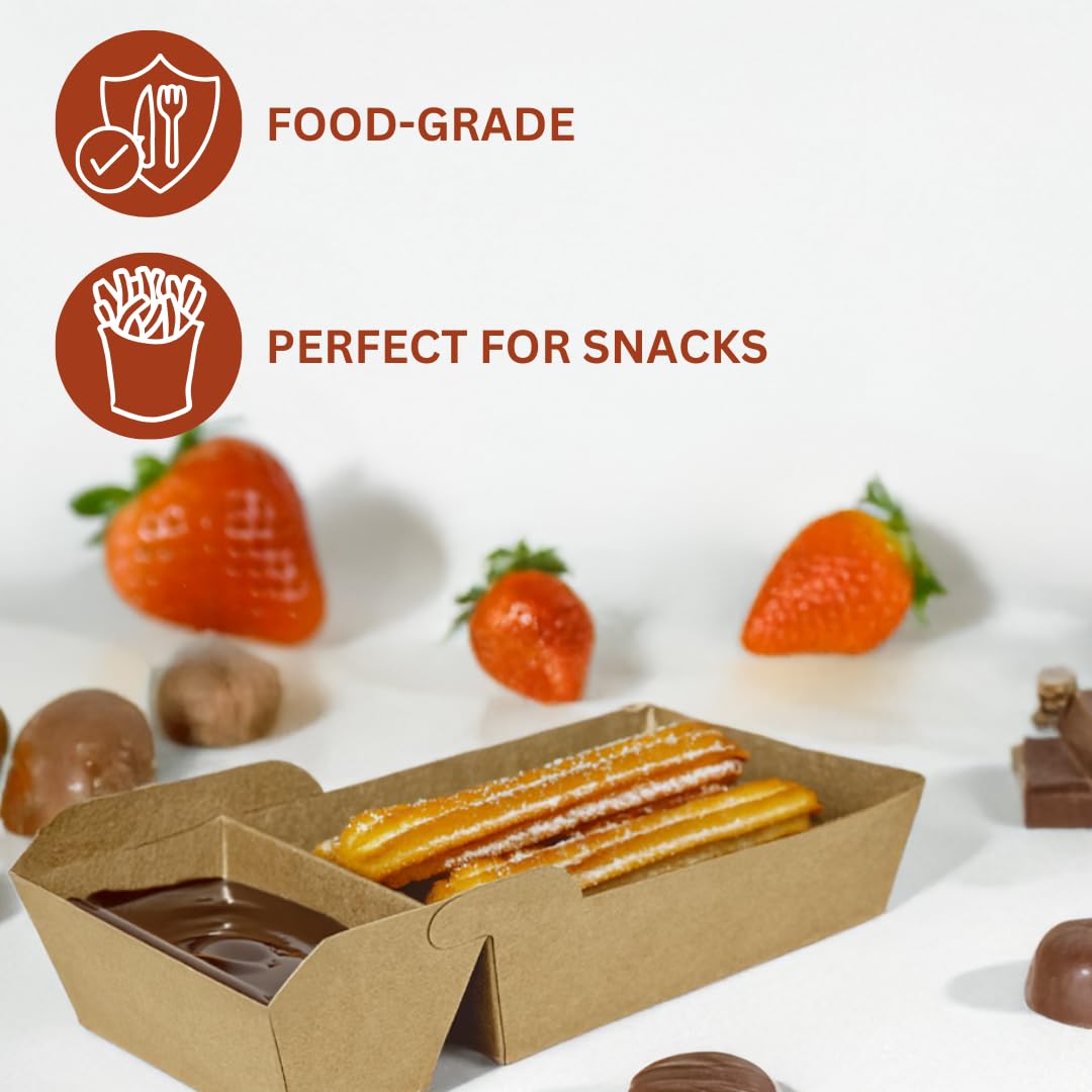 Enpack Snackschale A22-100 Snackschalen aus Kraftkarton - Einweg Pommesschalen - Pommes-Frites-Trays - Snack Container - Fingerfood Schiffchen mit 2 Fächer beschichtet - abbaubar 9x18x3,5 cm