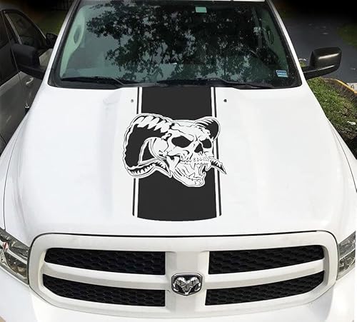 dodge ram skull decal - Evil Skull Hood Stripe Truck Vinyl Decals Stickers Racing Graphics (Black)