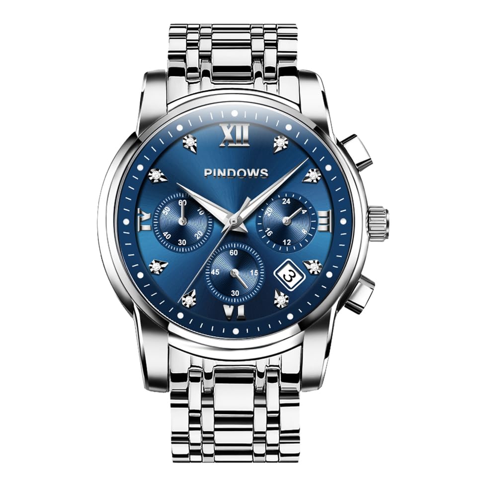 PINDOWS Herrenuhren Luxus Quarz-Analoguhr Datumsanzeige und großem Ziffernblatt wasserdichte modische Business-Armbanduhr Elegante zweifarbige Edelstahl-Klassiker-Herrenuhr mit beleuchtetem Kalender