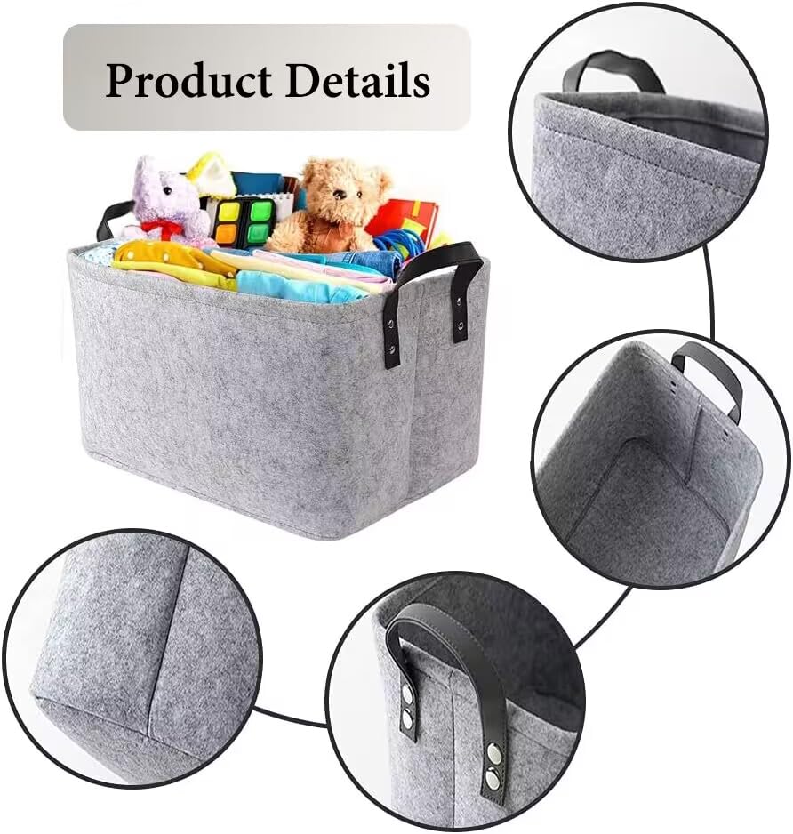 felt storage basket,Filz Aufbewahrungsbox,Filzkorb Grau Rechteck,Faltbar, mit Zwei Weichen Griffen,für Kleidung, Handtücher, Accessoires und Kinderspielzeug aufzubewahren,Groß 38 x 28 x 24 cm