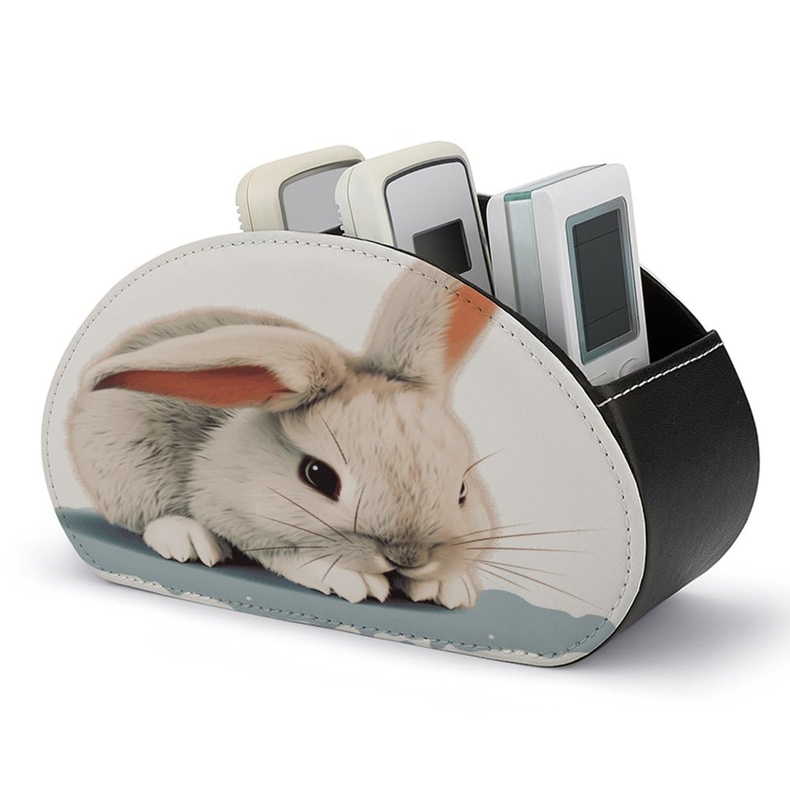 FekiLoot Cry Rabbit Remote Control Holder with 5 Compartments Multi-functional TV Remote Caddy Organizer Leather TV Remote Holder Desktop Organizer Store for Bedside Table Office Desk