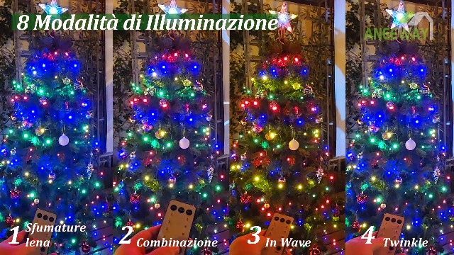 Luci Natalizie Per Albero Con Anello E Stella - 300 LED, 10 Fili Da 2m, 8 Modalità, Timer, Impermeabili IP65
