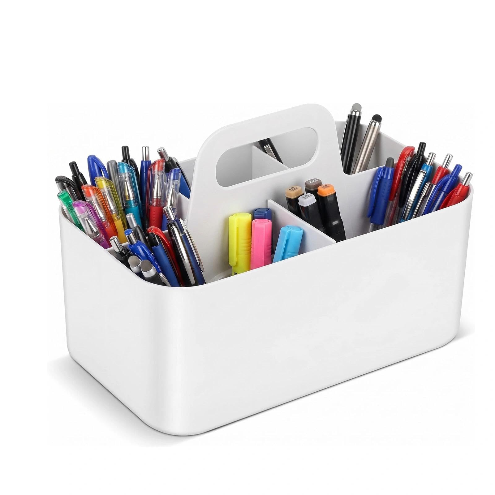 Chovize Multipurpose Caddy Organizer,5-Section Stackable Storage Caddy with Handle, Desk Storage for Office, Kitchen (White)