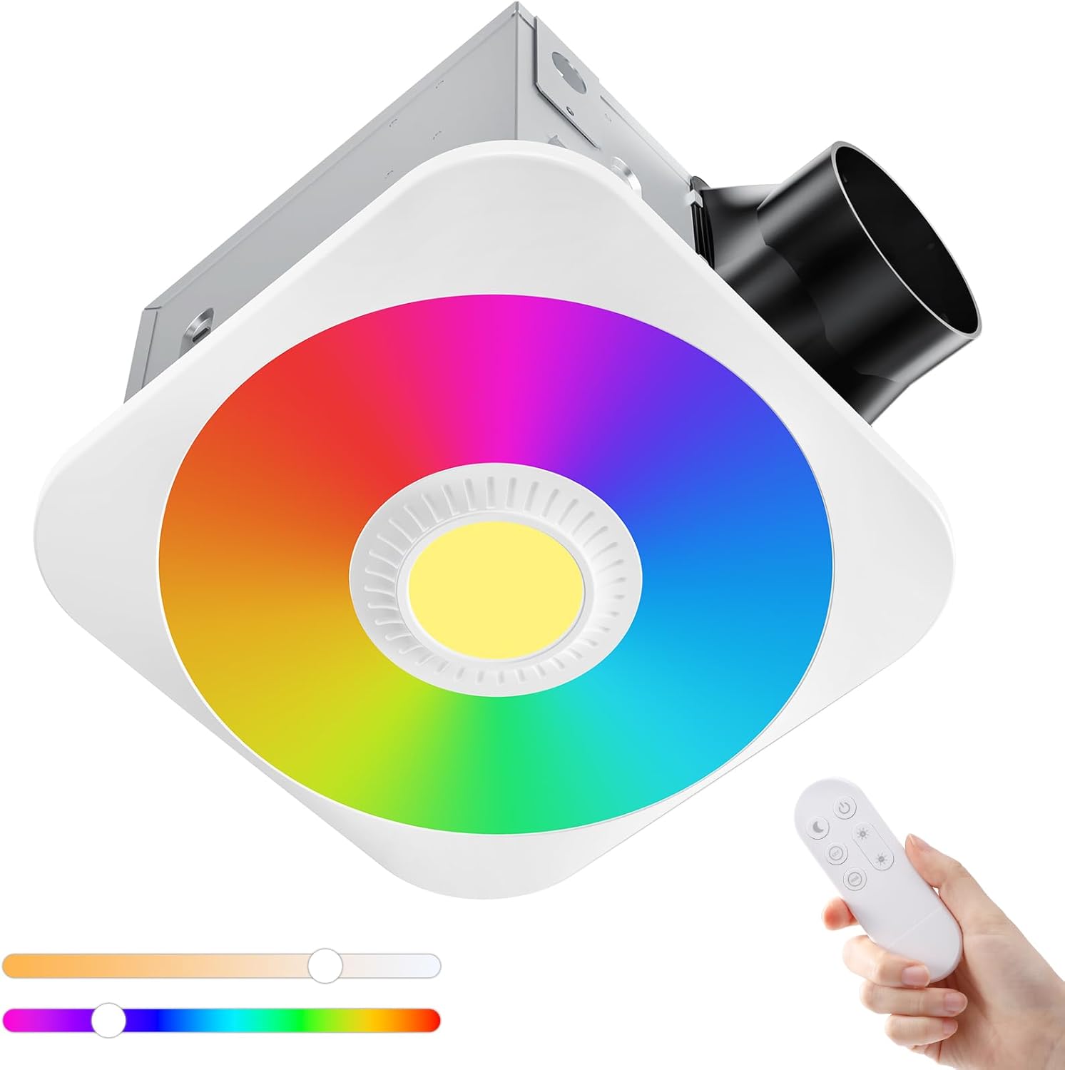 Bathroom Exhaust Fan with Light, 36W Quiet Vent Fan - 160 CFM & 1.0 Sone, 1500lm LED Light (3000K/4000K/5000K) - 5 Brightness Adjustable, 7 RGB Modes & Nightlight, Remote Control, Easy to Install White