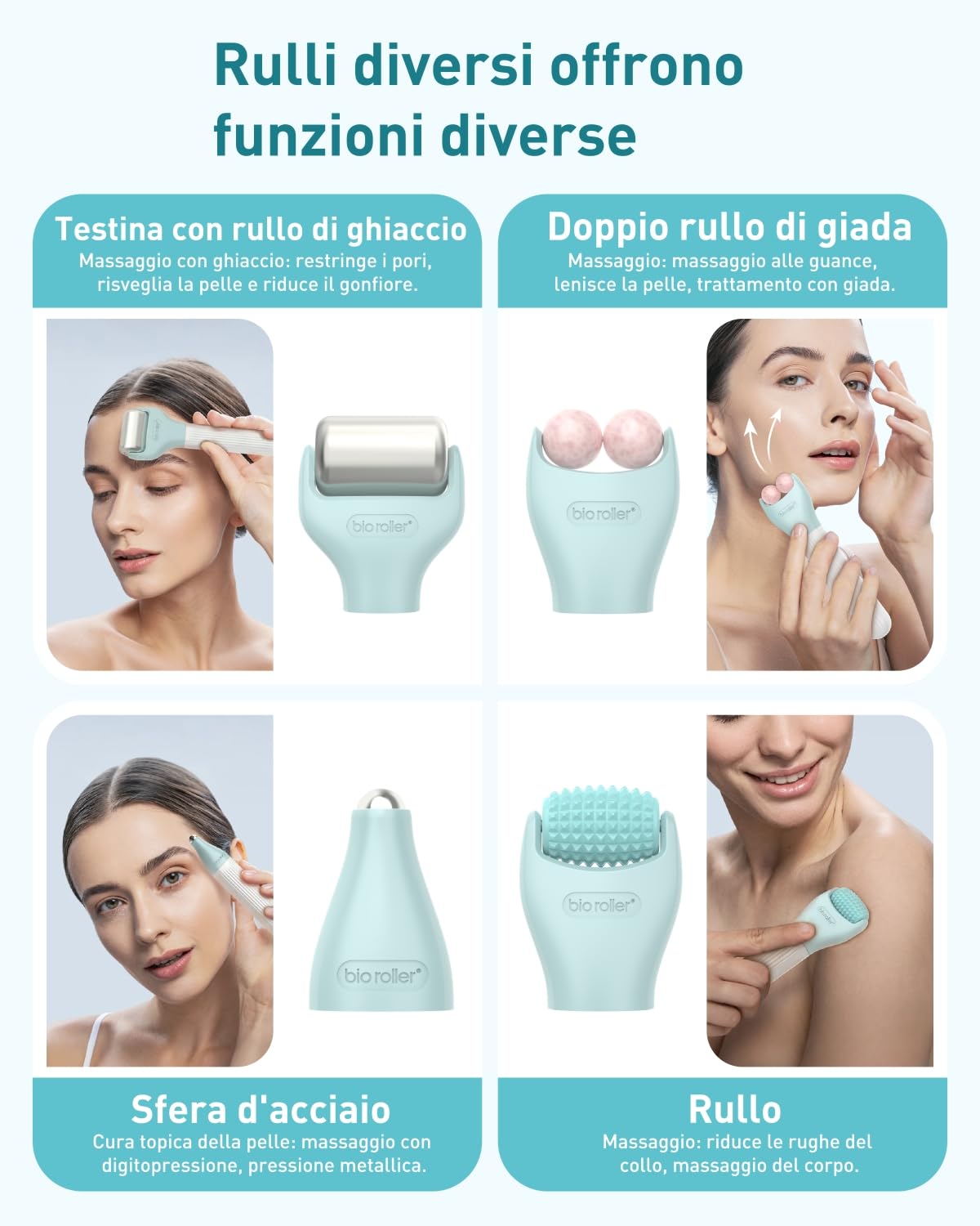 Derma Roller 1,5 mm/1,0 mm/0,5 mm, Kit Microneedling 10 in 1 per cura della pelle/massaggio/pulizia, Beard Roller 720 Ago di Titanio, Rullo a Microneedling per rughe, smagliature e cicatrici