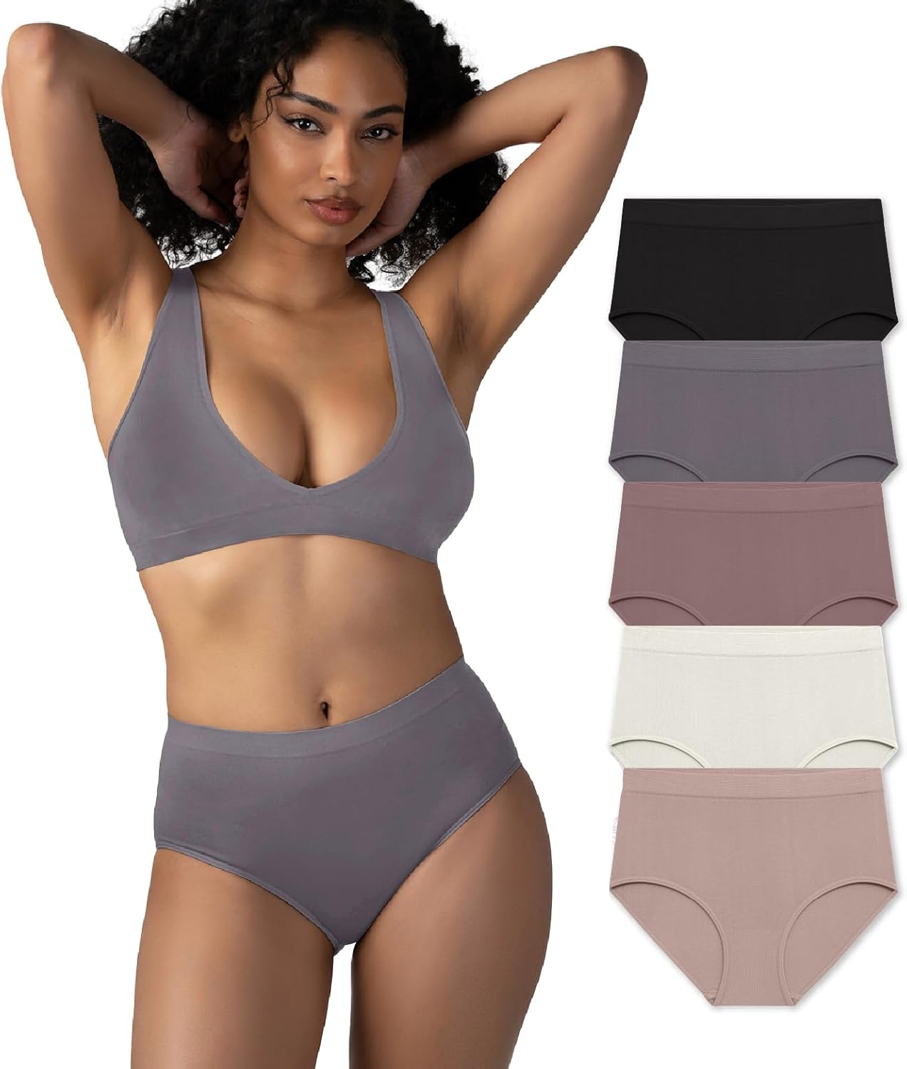 Attributes Womens Seamless Briefs, Ropa Sin Costuras Para Mujeres, 5 Pack, Breathable, Moisture Wicking