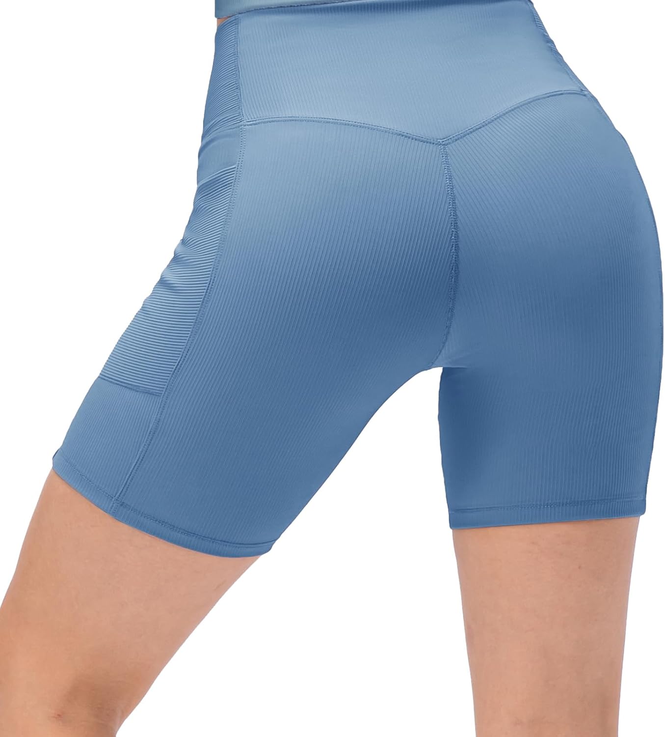 Women’s High Waist Biker Shorts Seamless Cross V Workout Gym Shorts 5" Yoga Shorts with Pockets - Image 2