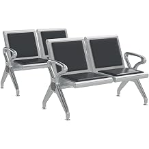 4 Seat PU Leather Waiting Room Chairs - Waiting Room Bench with Arms Airport Reception Bench, Lobby Seating Office Chairs Waiting Area Chairs for Airport Business Hospital Market Black